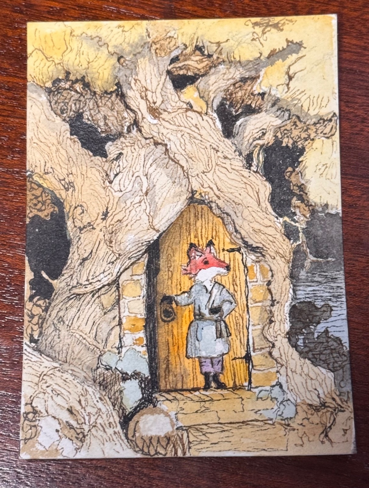 Origional Watercolor  ACEO Fox  signed by artist Edith Schmidt