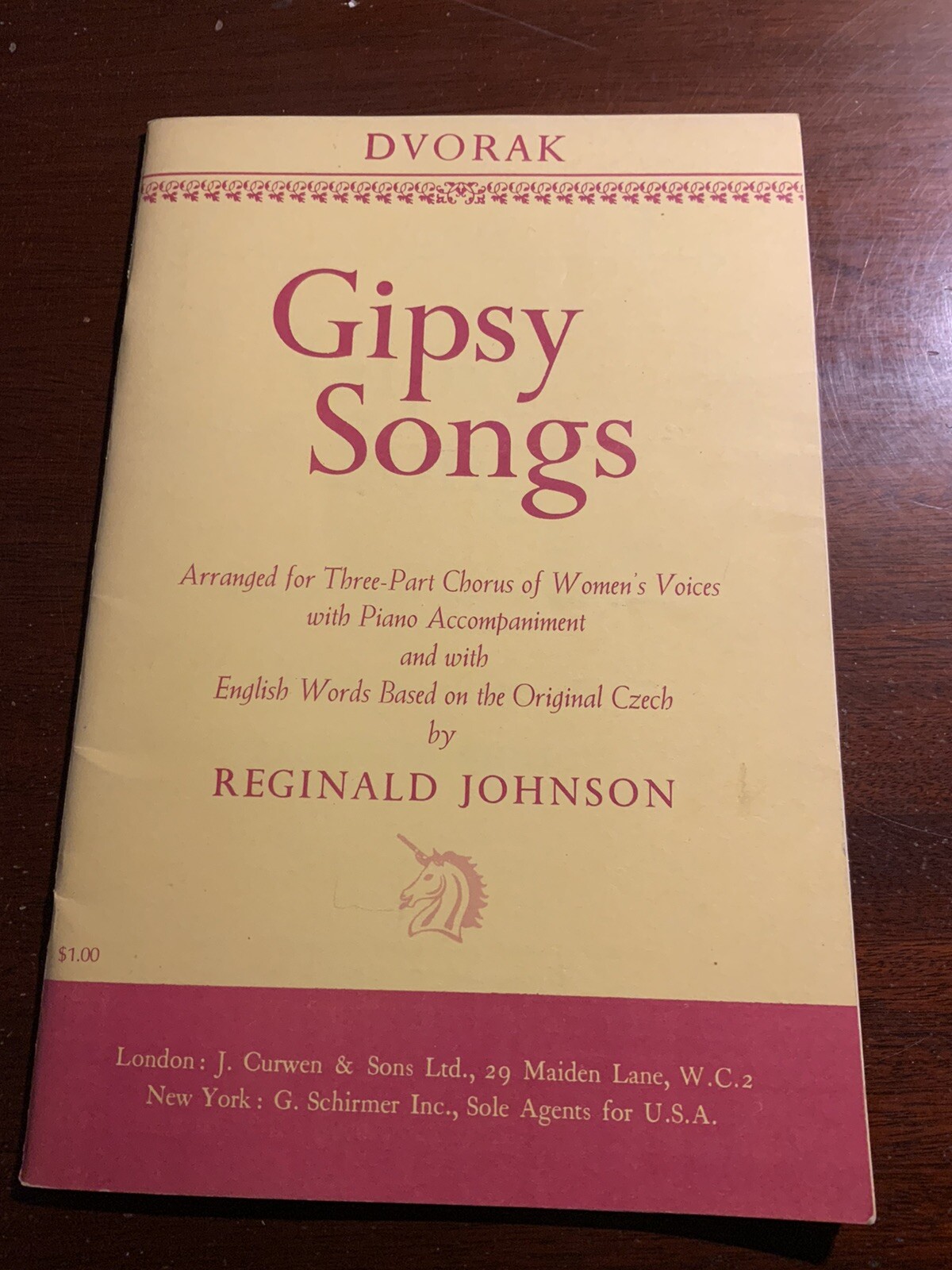 Dvorak Gipsy Songs Three-Part Chorus Women\'s Voices Reginald Johnson Book 1964