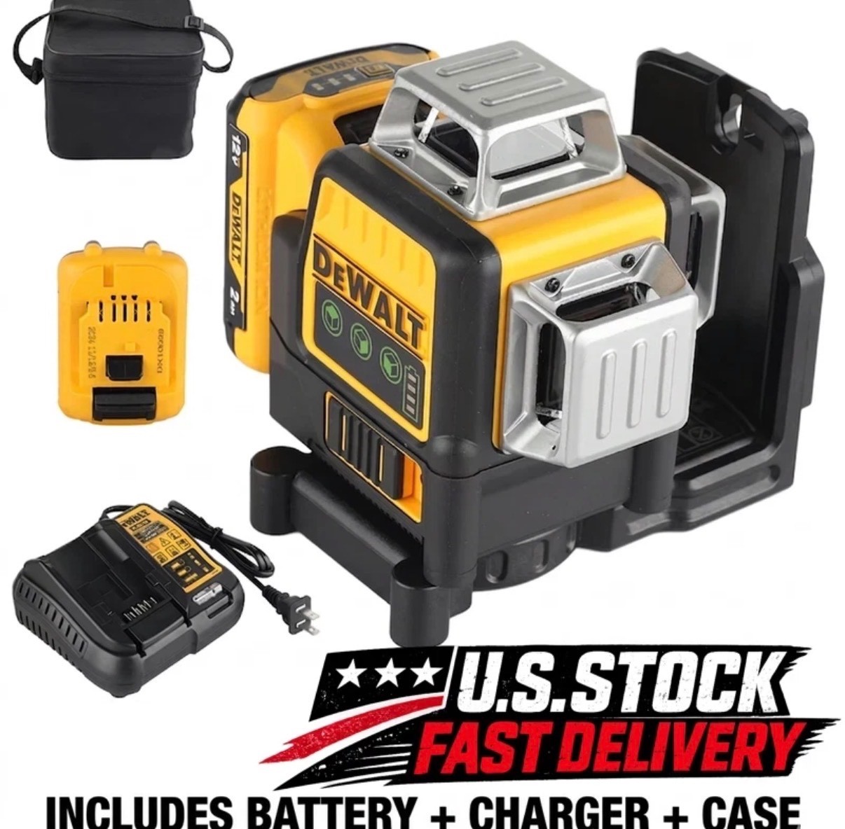 DEWALT DW080LG 12V 3X360 Green Laser Level Tool, ChargerKitUS