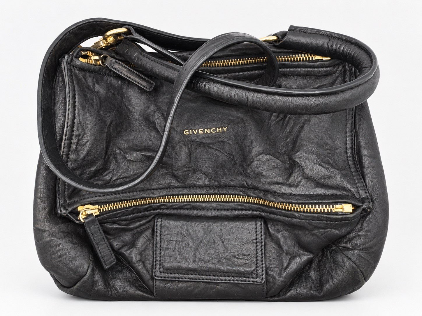 Givenchy Black Leather Crinkle Pandora medium Crossbody shoulder bag
