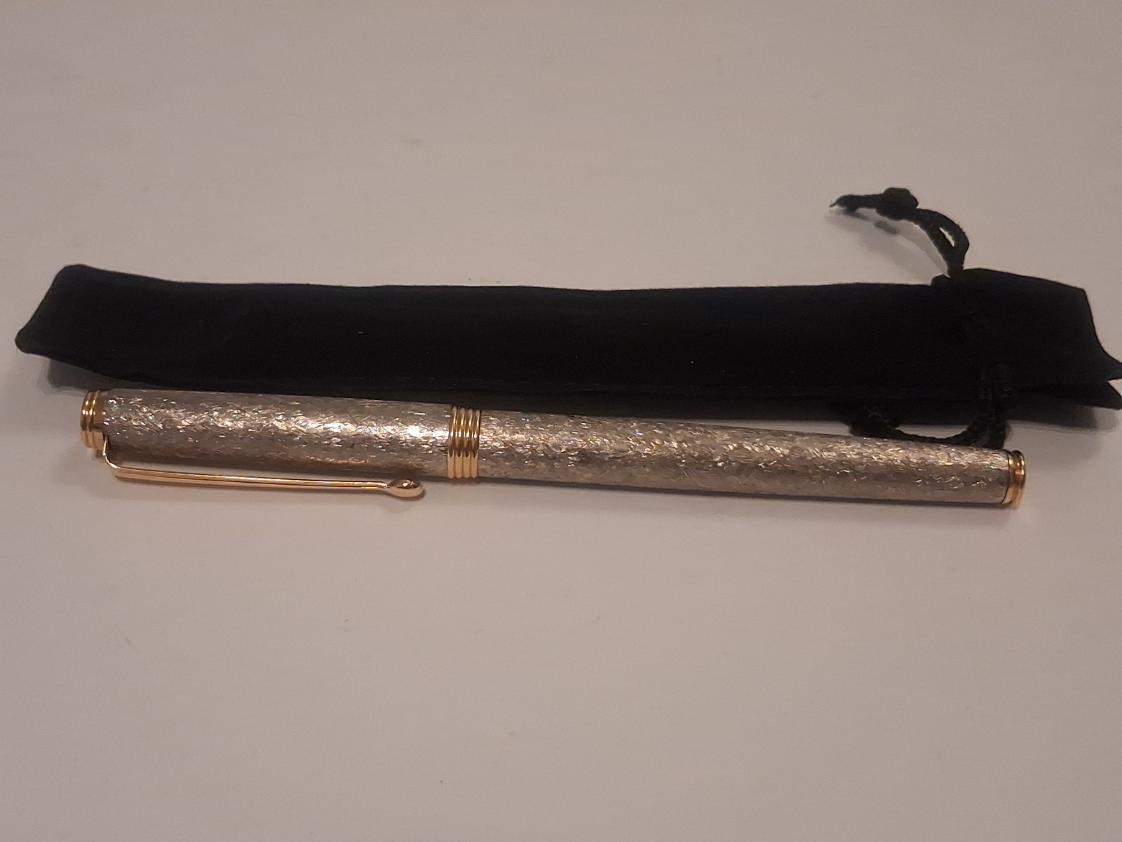 Vintage Alfred Dunhill Gemline Classic Fountain Pen Silver Bark Pattern Gold...