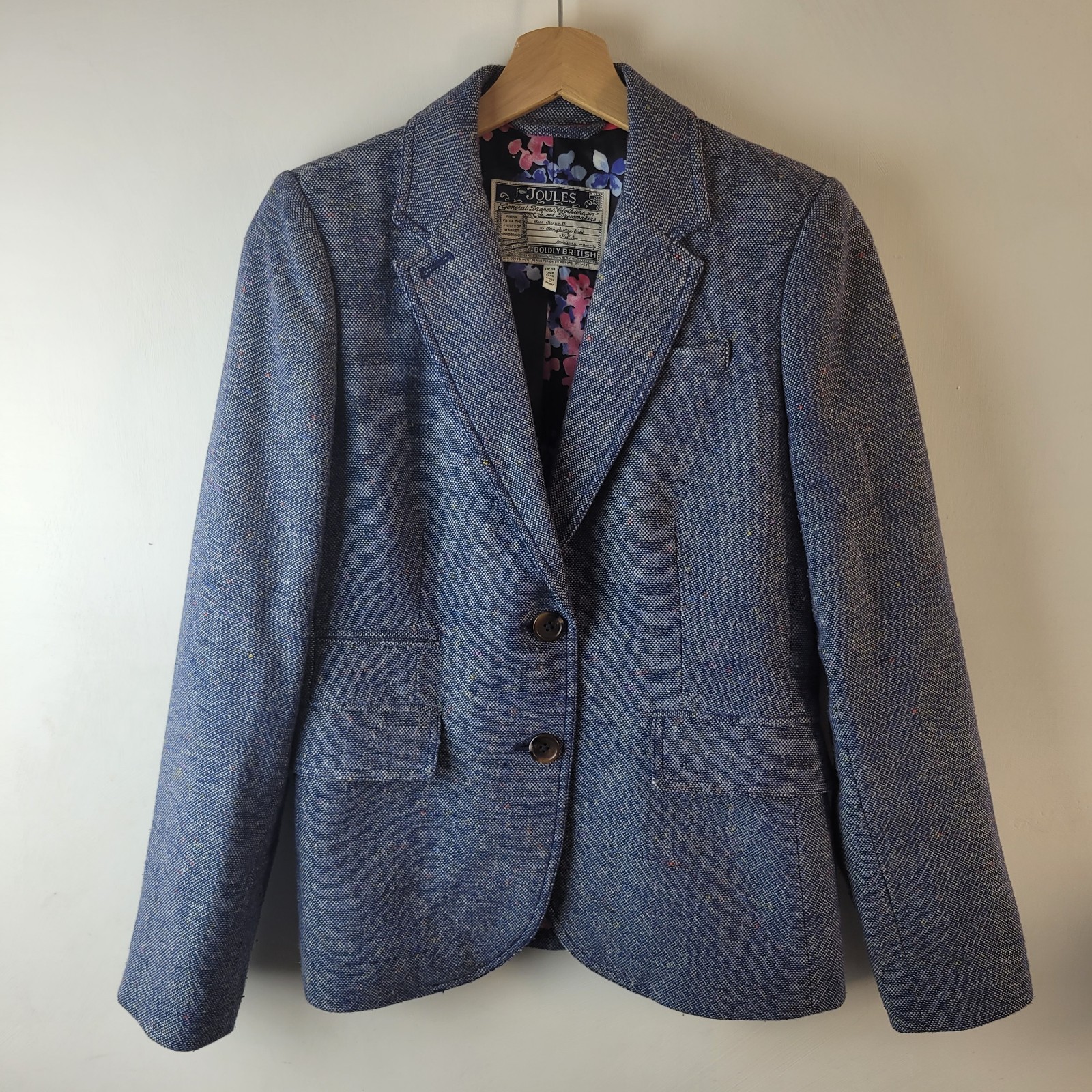 Joules Women Size 10 Blue Tweed Button Jacket Blazer Smart Career Casual British Joules Women Size 10 Blue Tweed Button Jacket Blazer Smart Career Casual British