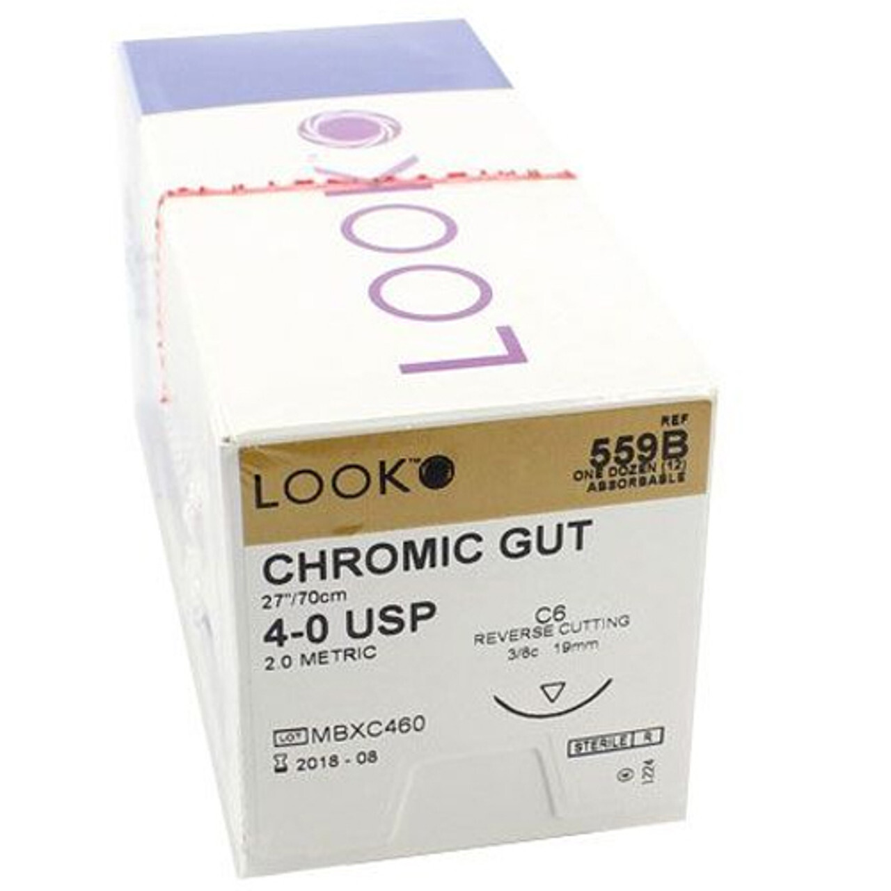 Look X559B Chromic Gut Sutures Reverse Cutting 4-0 27\ Look X559B Chromic Gut Sutures Reverse Cutting 4-0 27\