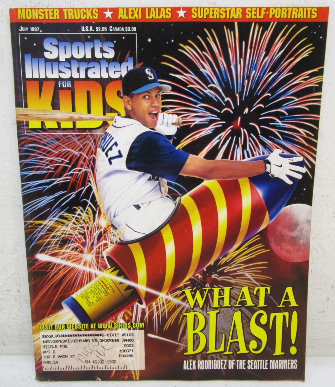 VINTAGE JULY 1997 SPORTS ILLUSTRATED FOR KIDS MAGAZINE ALEX RODRIGUEZ W/ CARDS