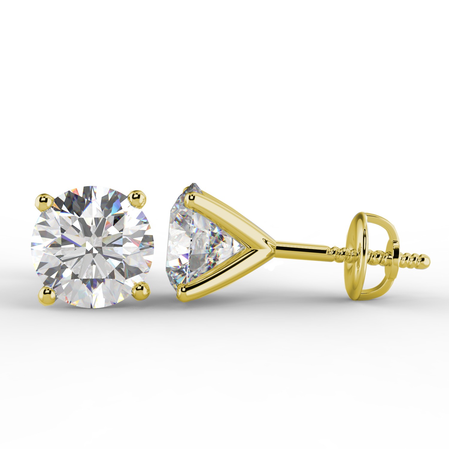 1.61 Ct Round Cut VS2/E Diamond Stud Earrings 14K Yellow Gold