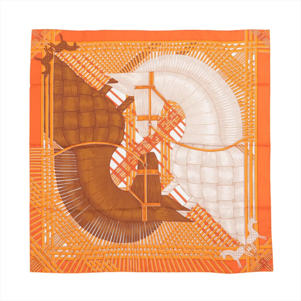 Hermès Carré 90 MASAN＆MASAN Scarf Silk Orange