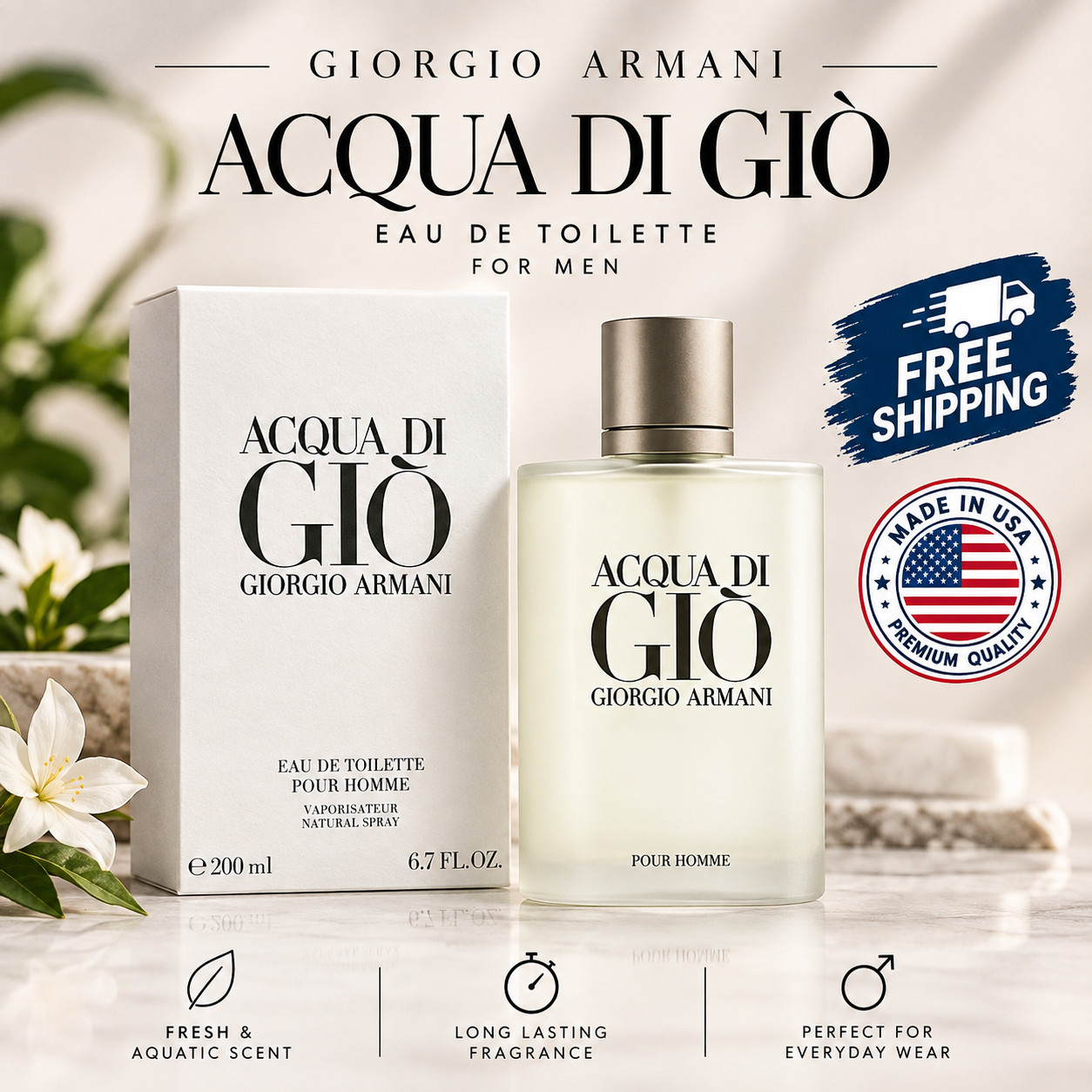 Acqua Di Gio by Giorgio Armani Cologne for Men EDT 3.4 oz / 100 ml New In Box