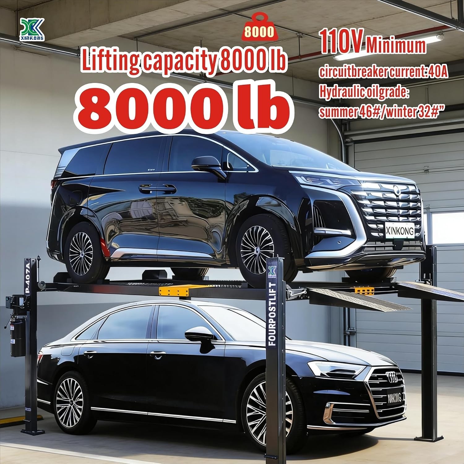 XK P-407A 8000 LB 4-Post Heavy Duty Portable Storage Car Lift Auto Hoist Movable
