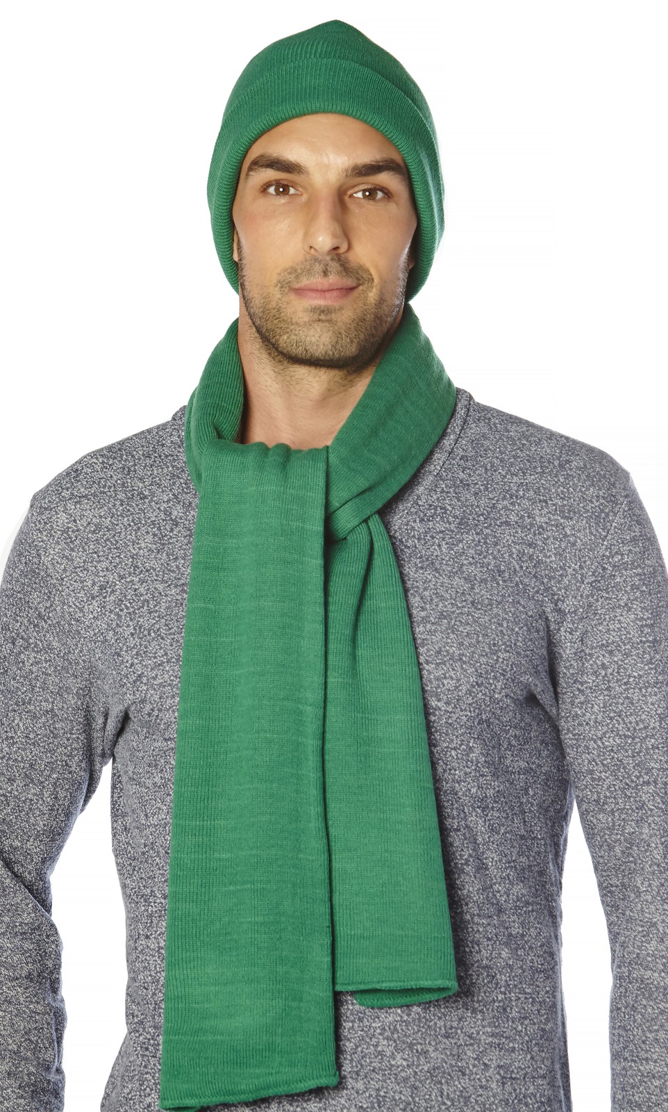 CONCITOR Brand Knit Cap Solid EMERALD GREEN Beanie Hat and Scarf Shawl Wrap Set