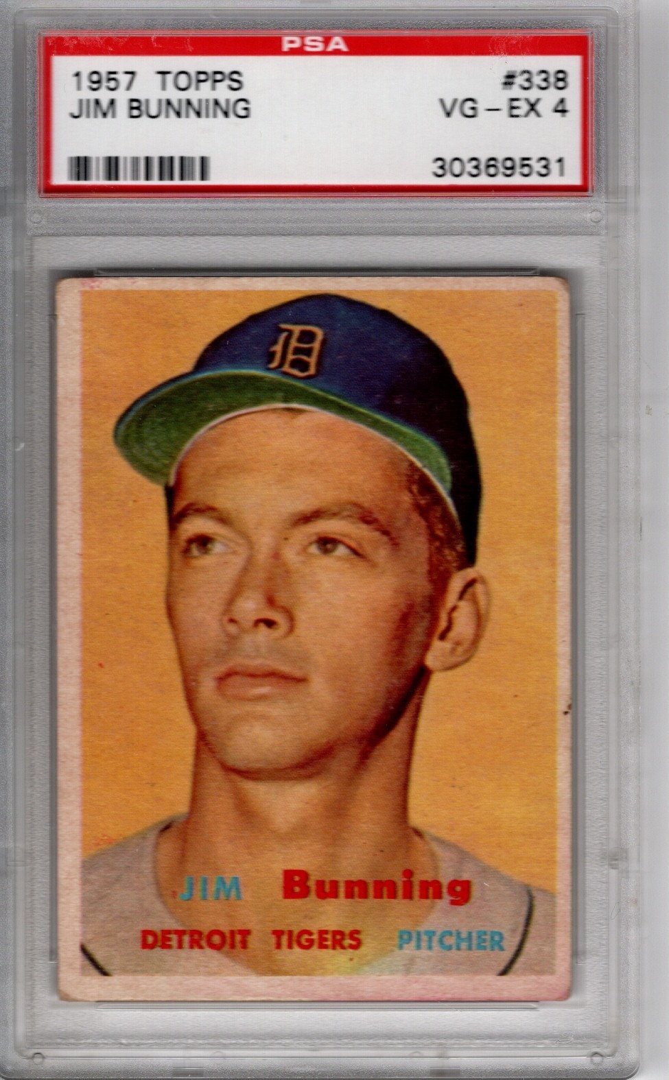 1957 Topps #338 Jim Bunning Rookie card  - PSA 4