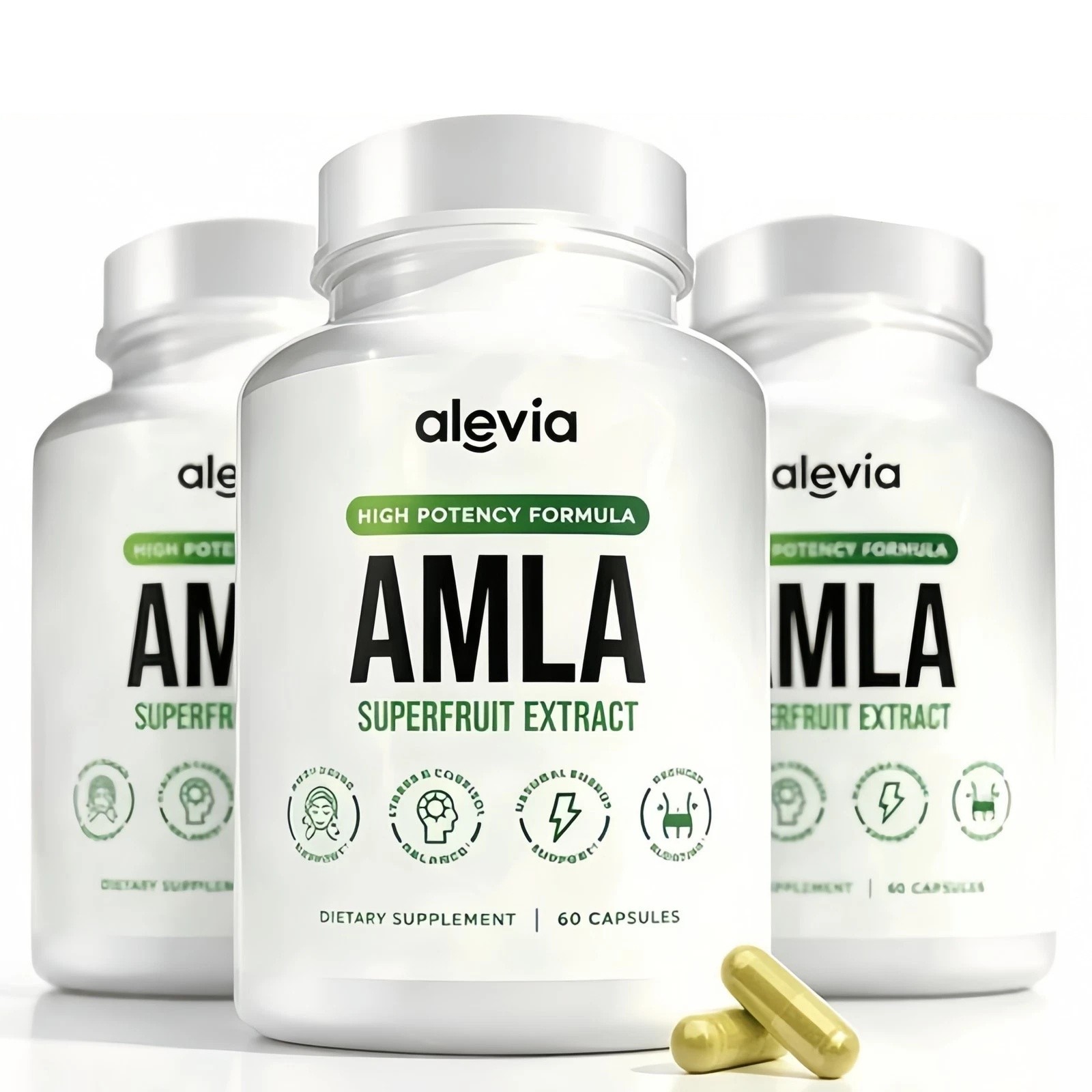 3x Alevia Organic Amla Capsules 1000mg Indian Gooseberry Antioxidant Supplement