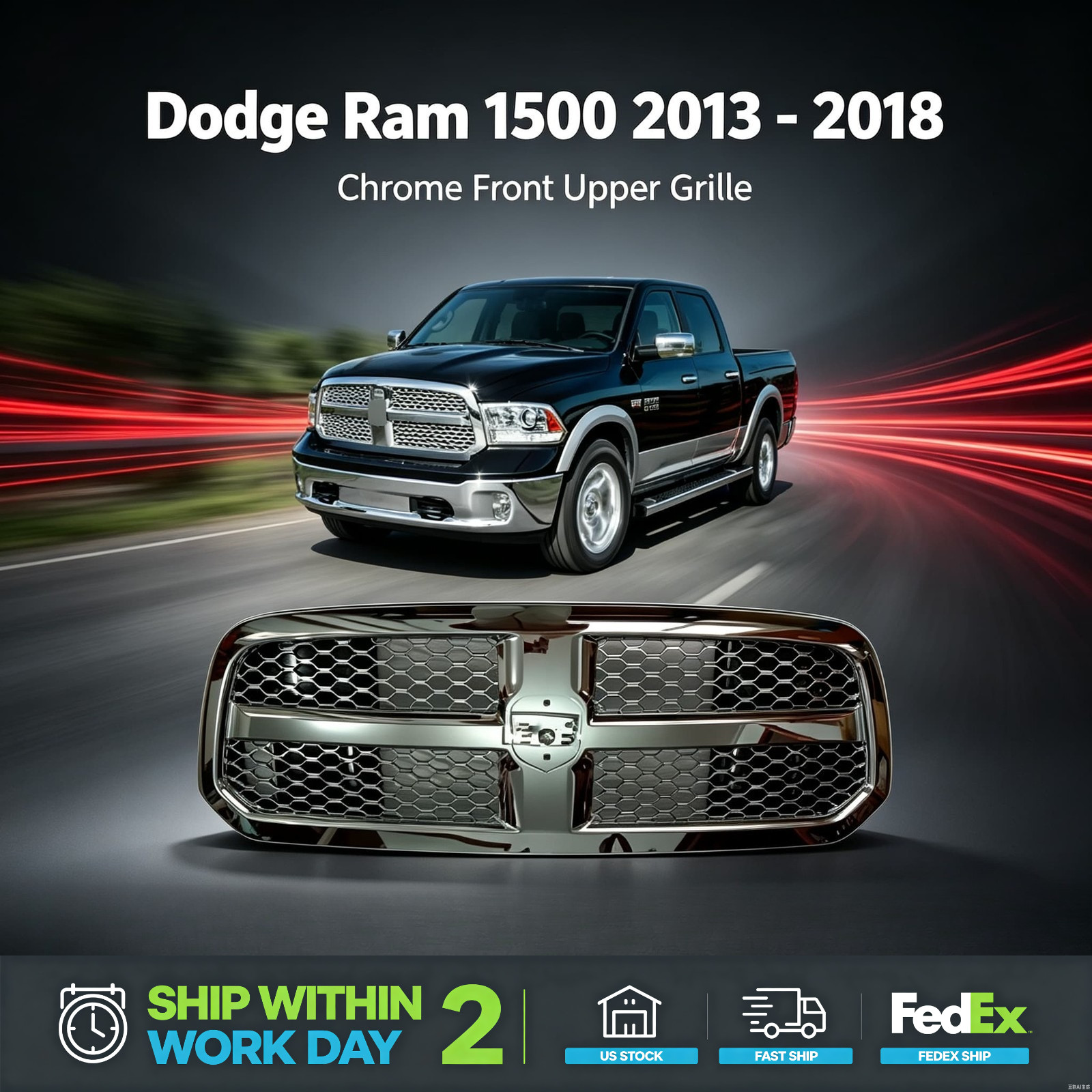 US STOCK FIT FOR 2013-2018 Dodge Ram 1500 Front Grille Replacement Assembly New