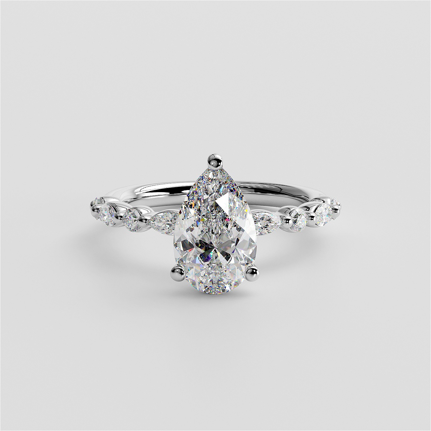 2.18 Ct F VS1 Pear Lab Grown Diamond Ring IGI Certified 14k White Gold
