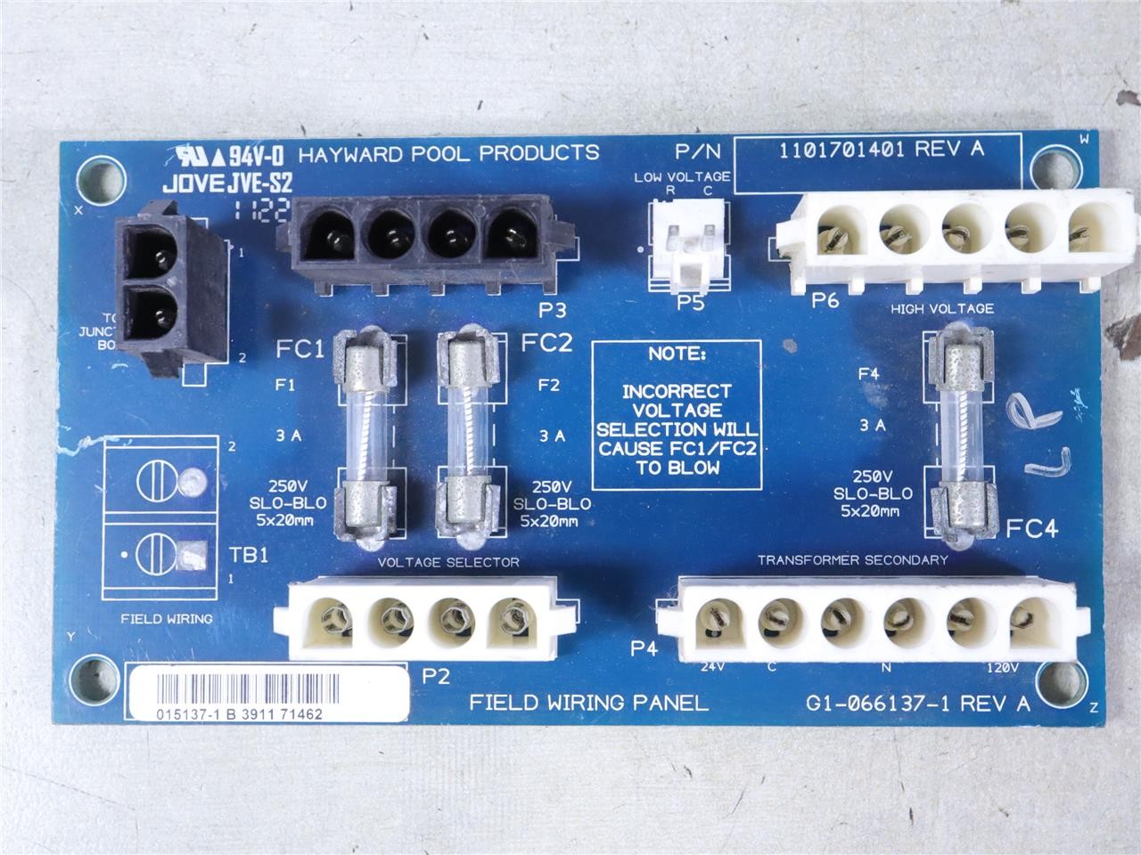 HAYWARD POOL PRODUCTS 1101701401 REV A Field Wiring Panel Circuit Board