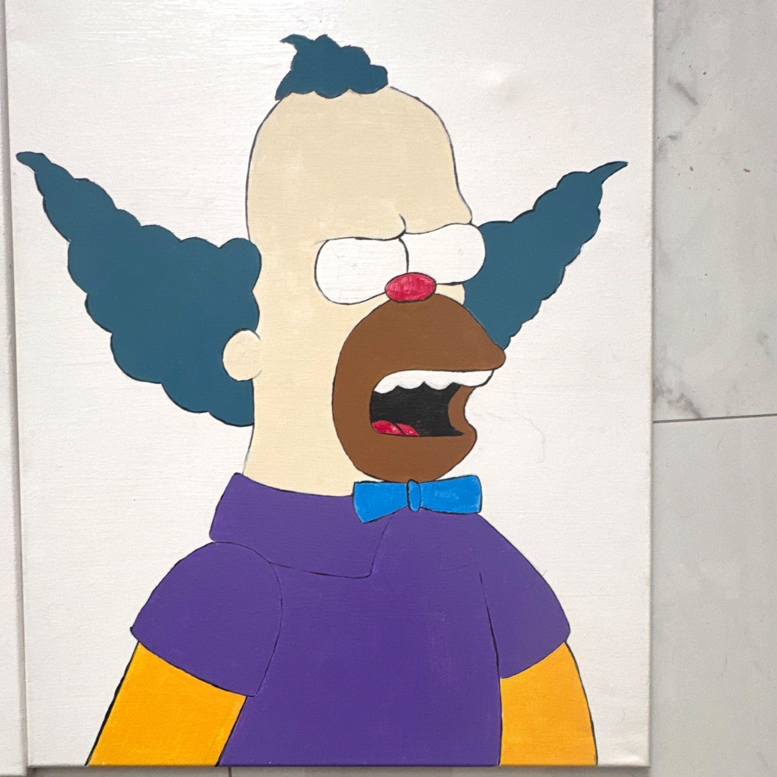 Hand-Painted Cartoon Pop Art Character Canvas Painting Unframed 29 x 23 in