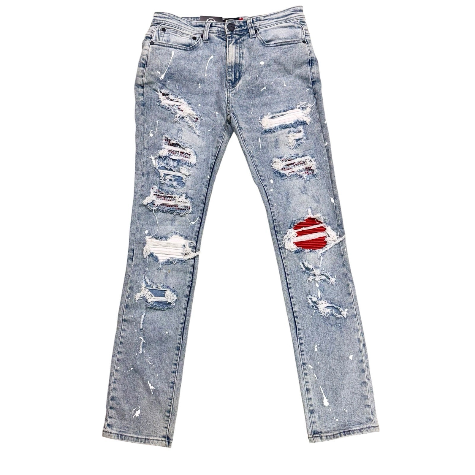 NWT Christian Carrera Mens Thrashed Distressed Patched With Rhinestones 30/32 NWT Christian Carrera Mens Thrashed Distressed Patched With Rhinestones 30/32