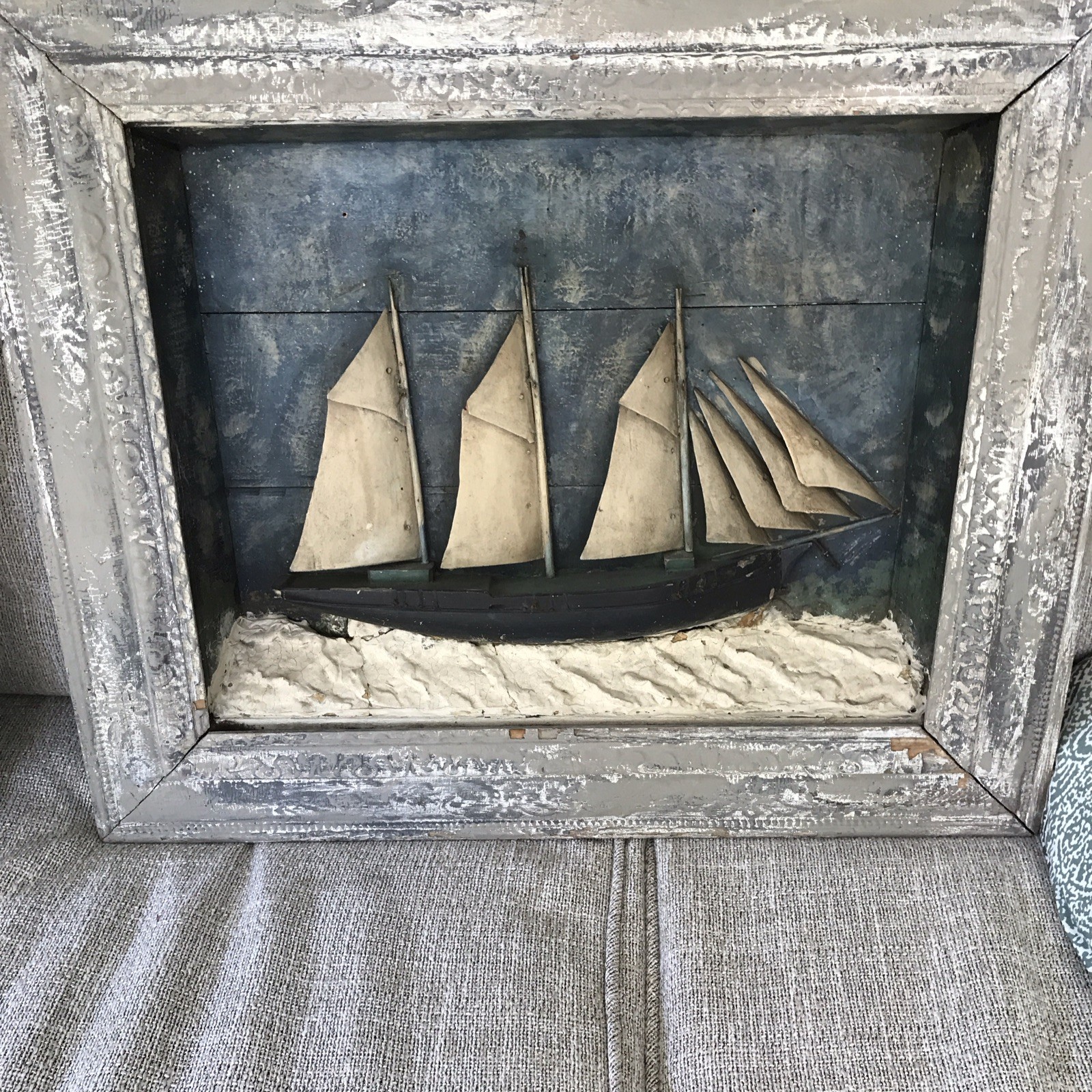 Early 19th-20th Century Diorama of 3 Mast Schooner 