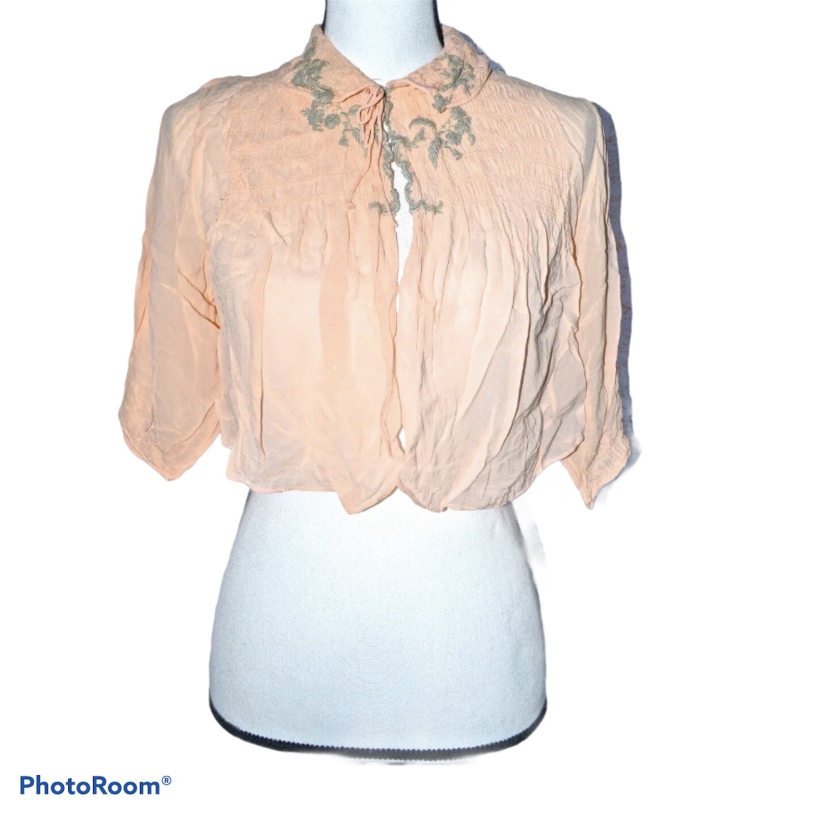 Vintage 40\'s, 50\'s Lingerie Jacket Pajamas Pinup Floral crochet, peach pink, M/L