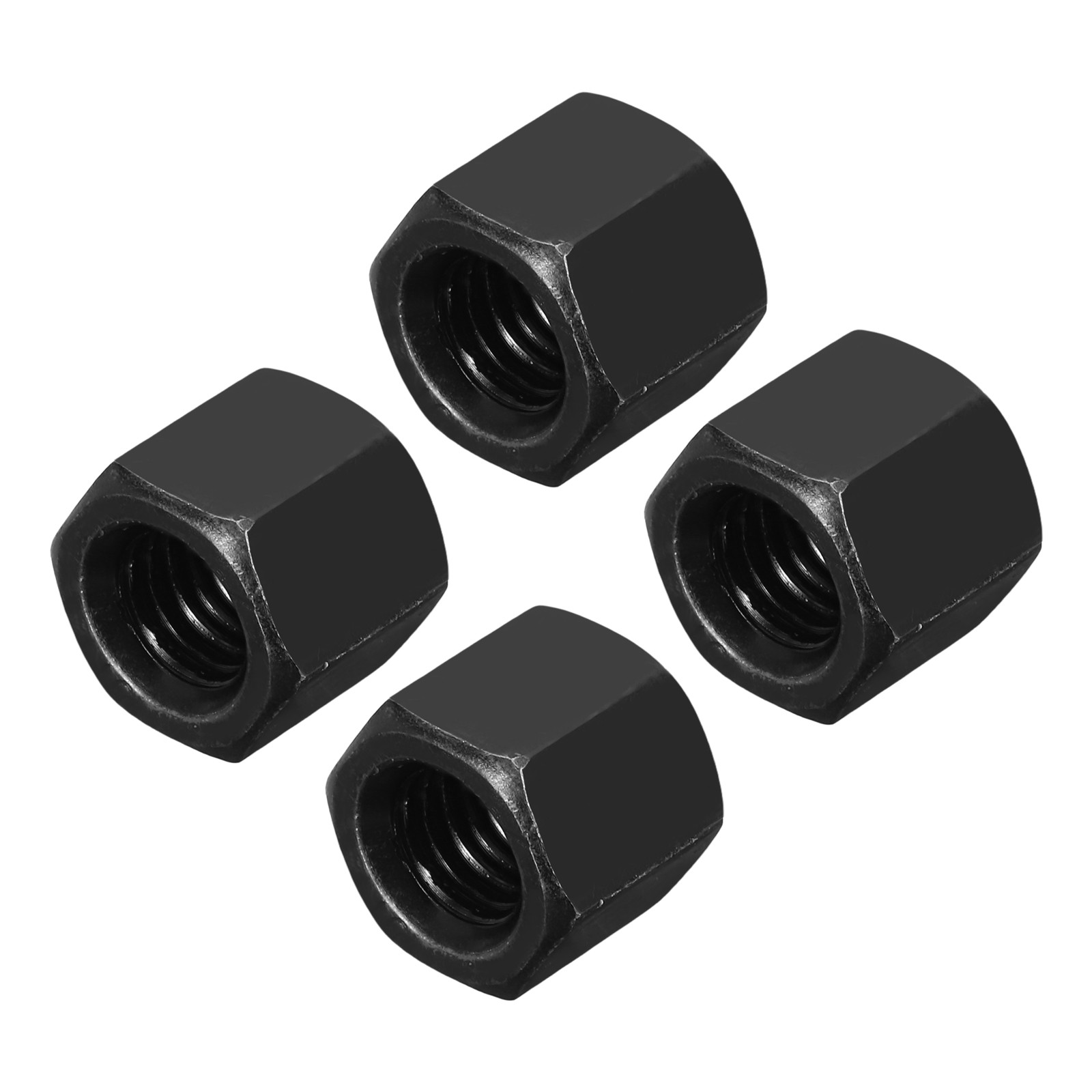 4Pcs M10x1.5mm Carbon Steel Coarse Thread Hex Coupling Nuts 15mm Length Black