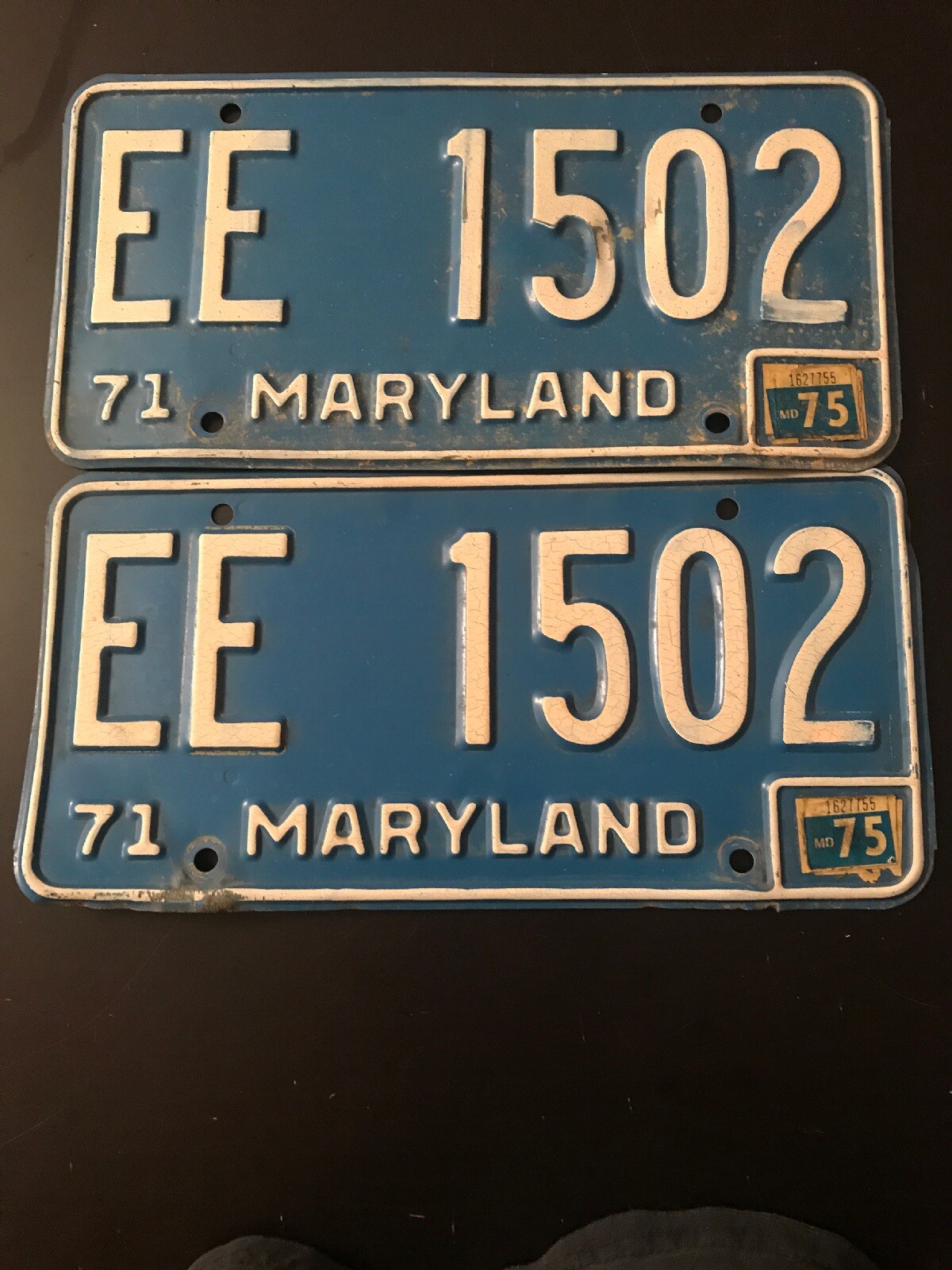 Antique Maryland Plates Damages “1971 Vintage Tags” EE 1502 Antique Maryland Plates Damages “1971 Vintage Tags” EE 1502