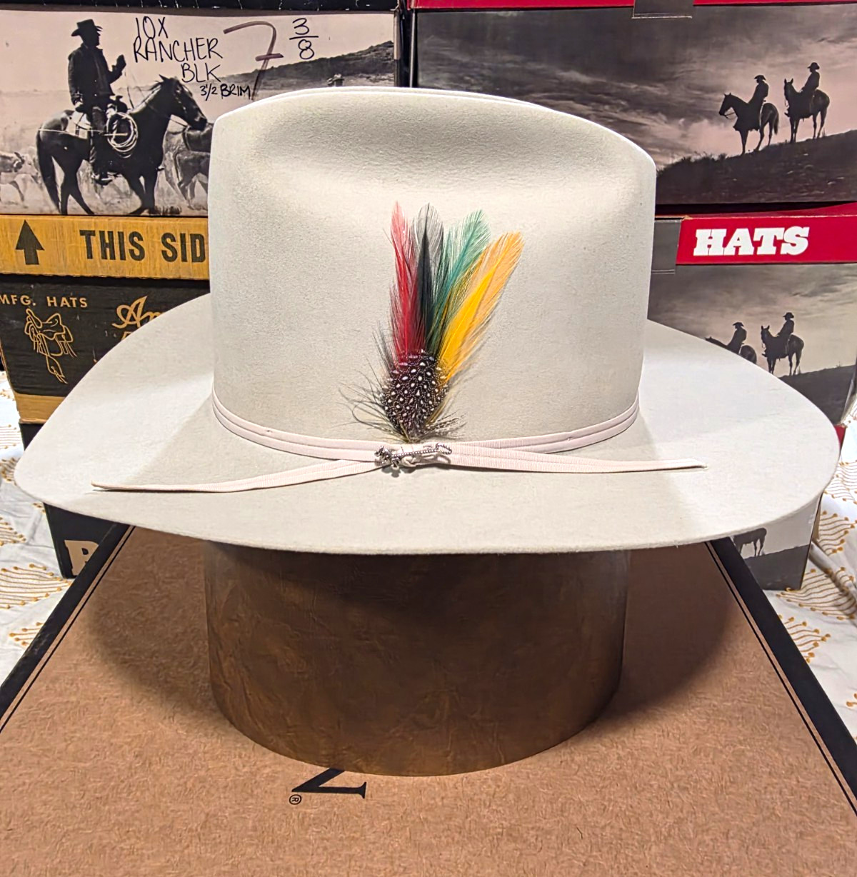90s Stetson Western Cowboy Hat XXXX Light Gray 7 3/8