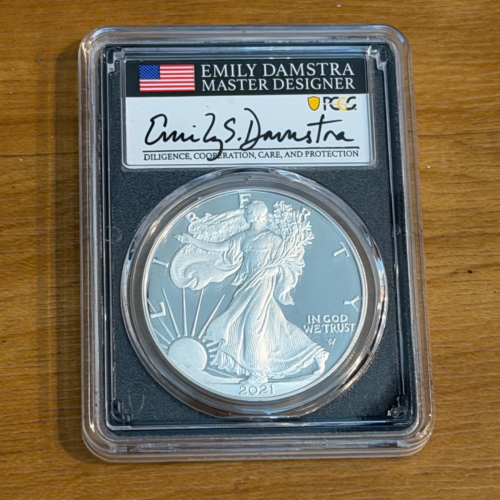 2021-S American Silver Eagle Type 2 PCGS PR70DCAM Emily Damstra Signed FDI 2021-S American Silver Eagle Type 2 PCGS PR70DCAM Emily Damstra Signed FDI