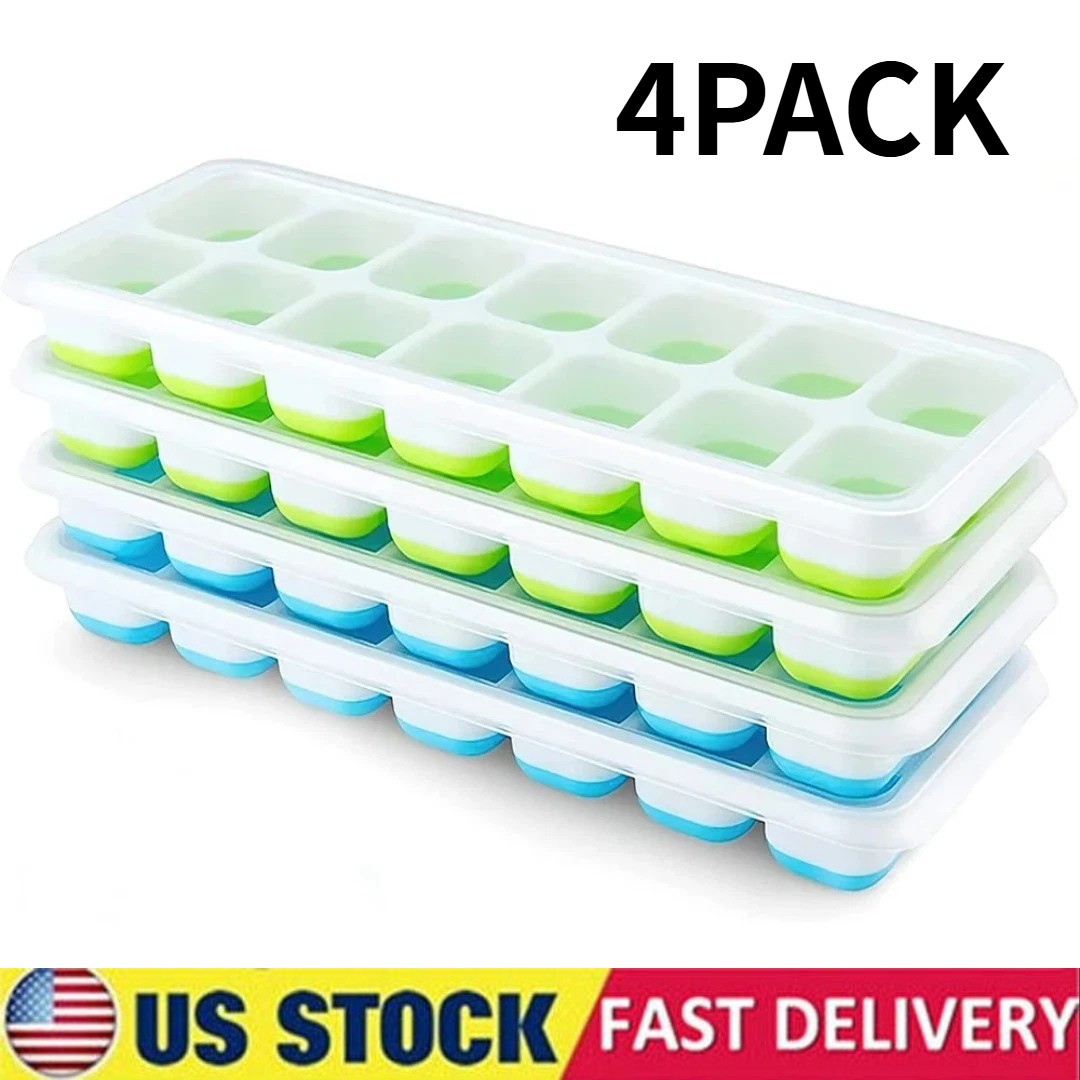Ice Cube Tray with Lid, 4 Pack Durable Stackable Ice Cube Trays for Freezer with