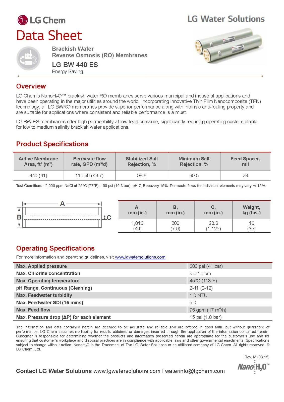 LG BW 440 ES Brackish Water Membrane 8\ LG BW 440 ES Brackish Water Membrane 8\