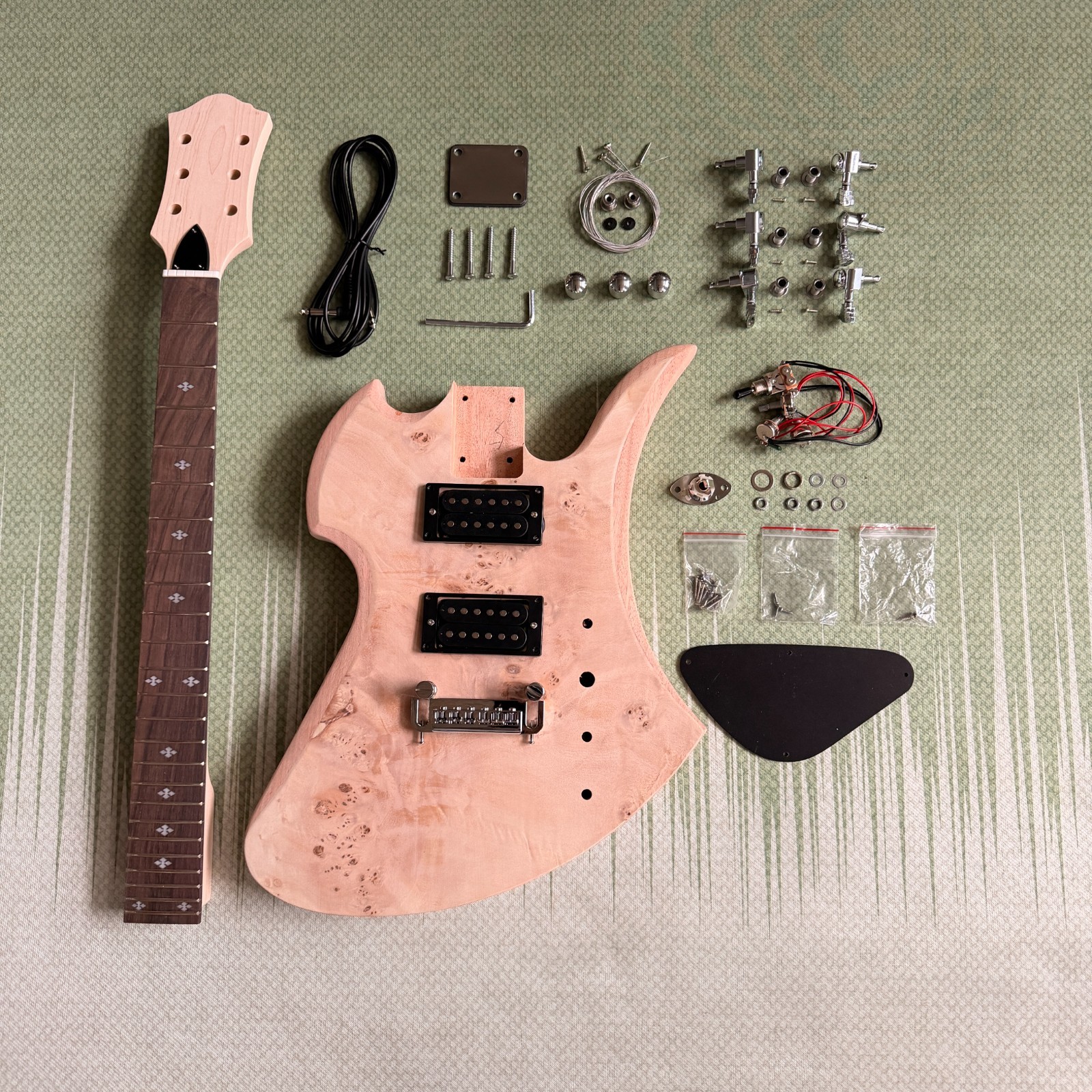 6-string Mockingbird DIY Electric Guitar Kit Burl Maple Veneer CR part Bolt-on