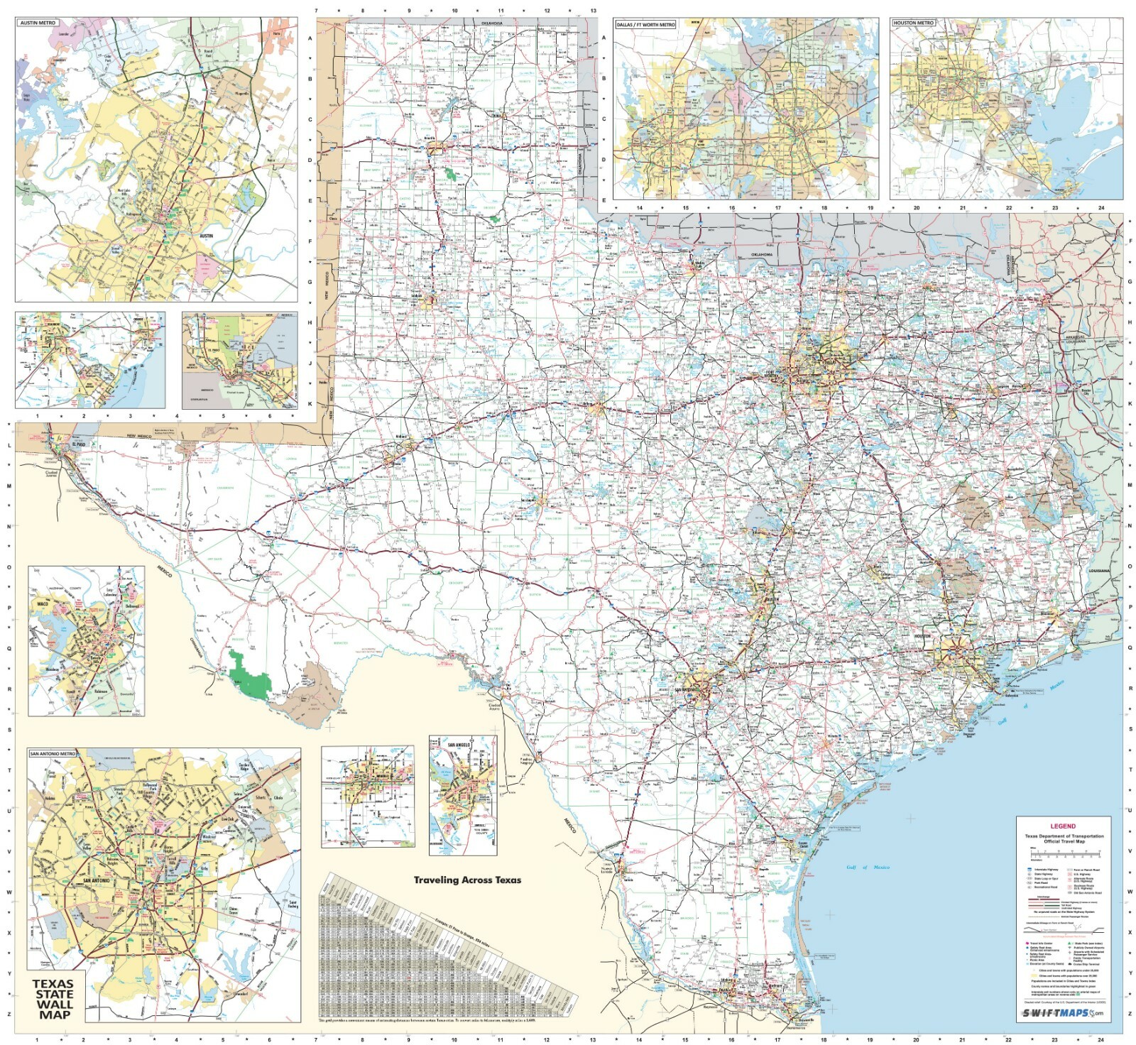 Texas State Executive City and County Executive Laminated Wall Map Poster