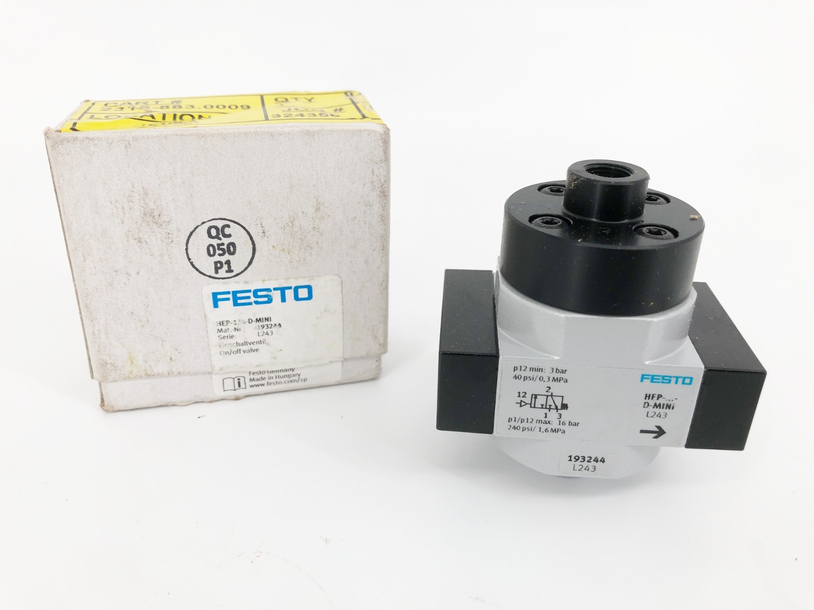 New Festo HEP-1/4-D-MINI On/ Off Valve 193244 6 bar New Festo HEP-1/4-D-MINI On/ Off Valve 193244 6 bar