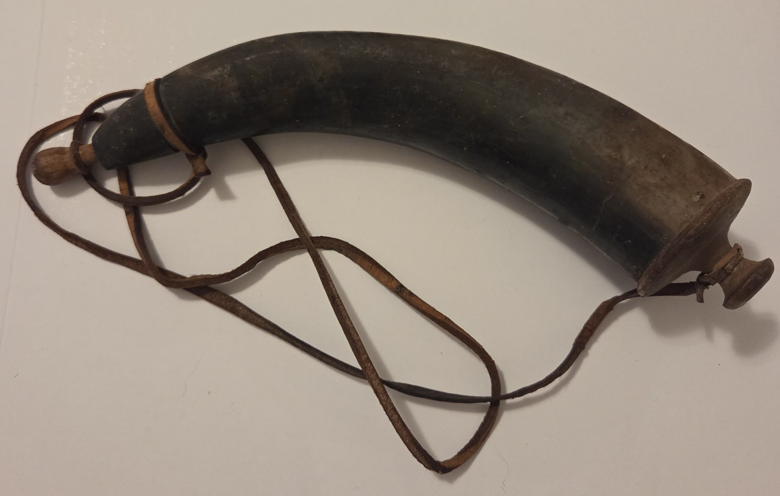 Antique 19th C Primitive Black Powder Horn Muzzleloader Flask w Brass Tacks Antique 19th C Primitive Black Powder Horn Muzzleloader Flask w Brass Tacks