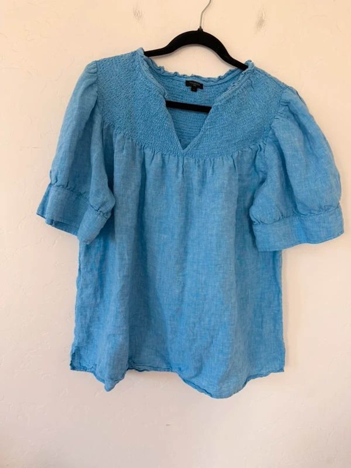 Talbots Light Blue Smocked Yoke Short Sleeve Lakeside Blouse Size 2XL
