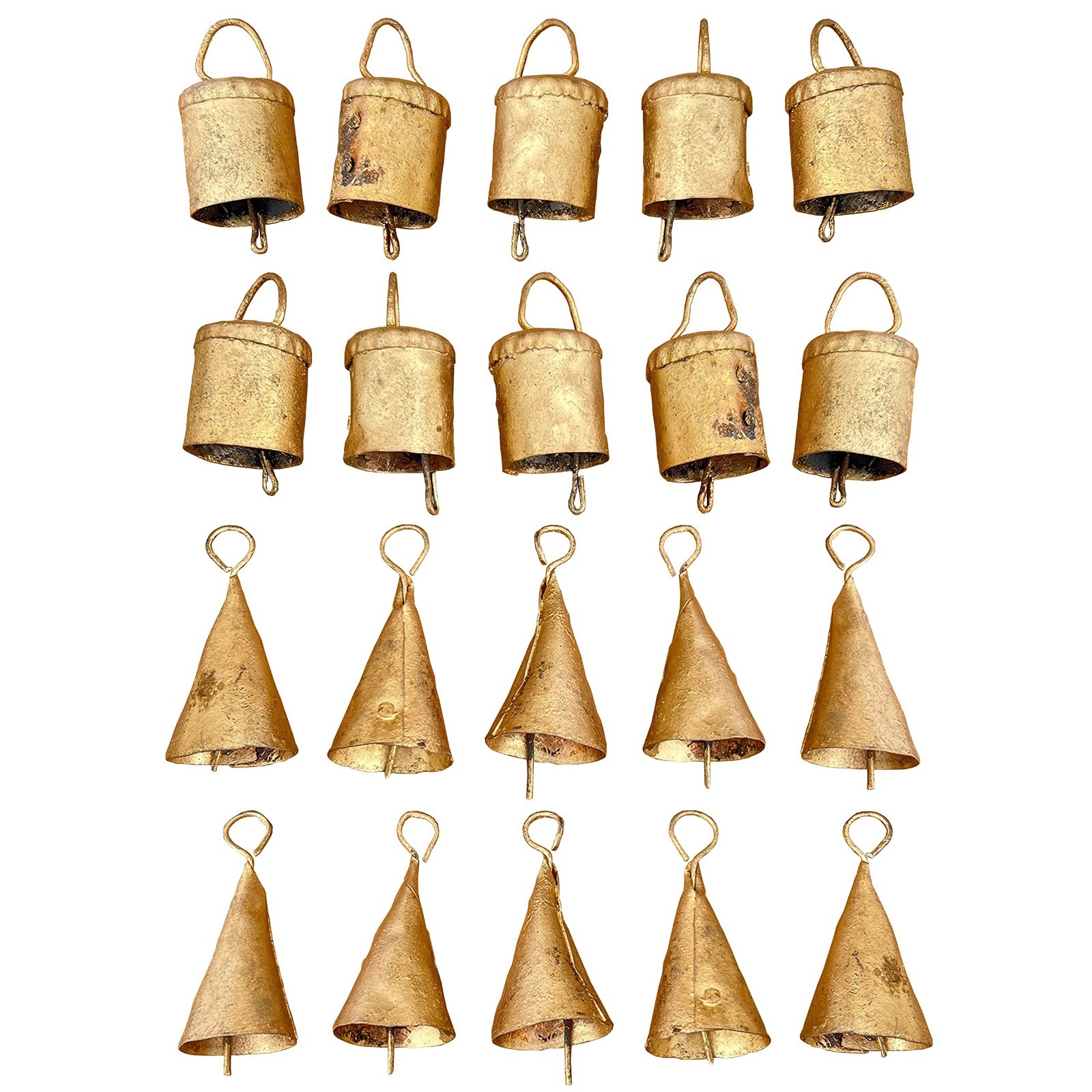 20 Rustic Gold Cow Bells - Small Metal Jingle Bells for Crafts, Holiday Decor, D