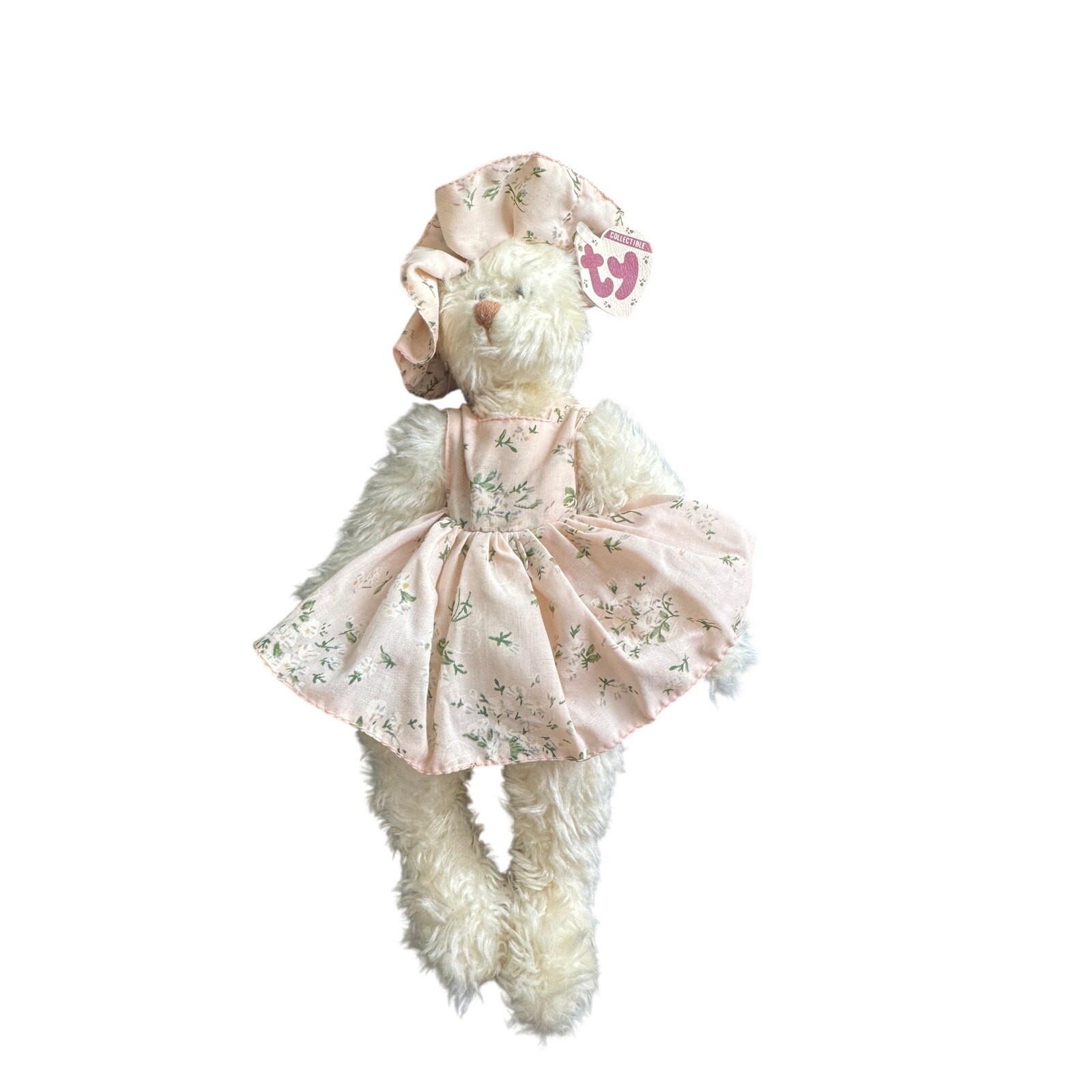 TY Collectible Nola Bear Plush Pink Floral Dress And Hat Full Jointed 1993