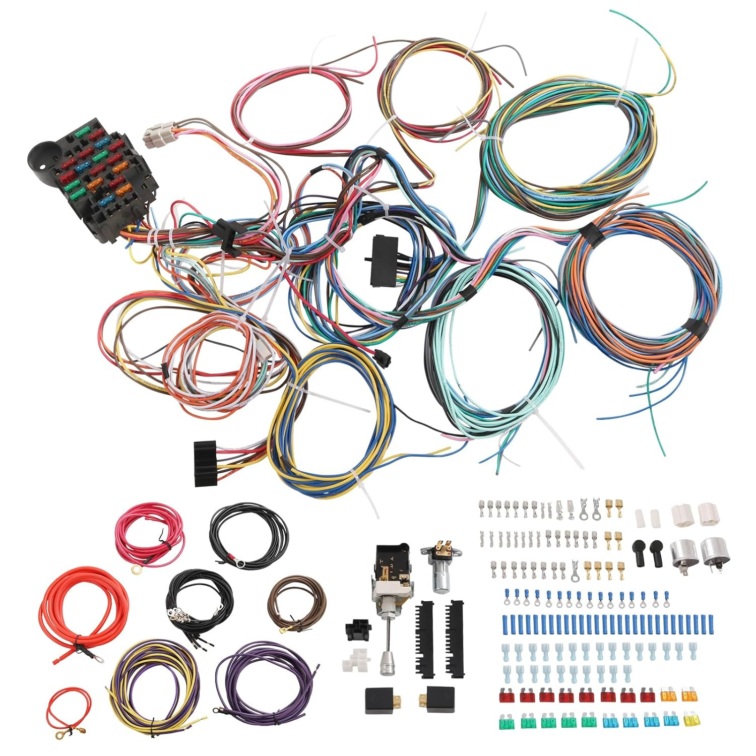 Universal 22 Circuit Wiring Harness Street Hot Rat Rod Custom Wire Kit XL WIRES