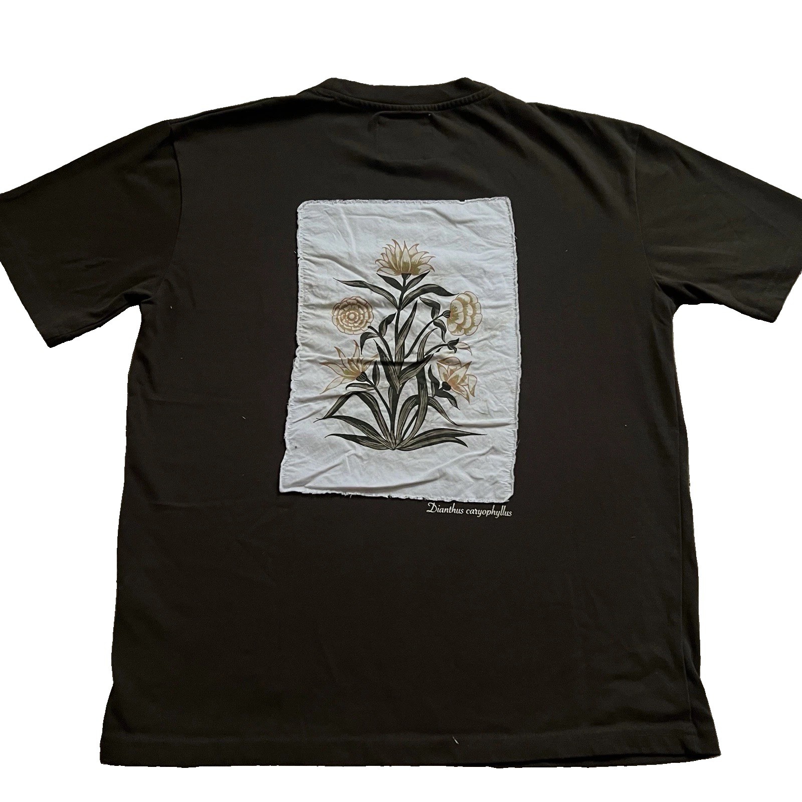 Denim & Flower Ricky Singh Mens Small Brown Floral Patch Relaxed Fit T-Shirt Boh Denim & Flower Ricky Singh Mens Small Brown Floral Patch Relaxed Fit T-Shirt Boh