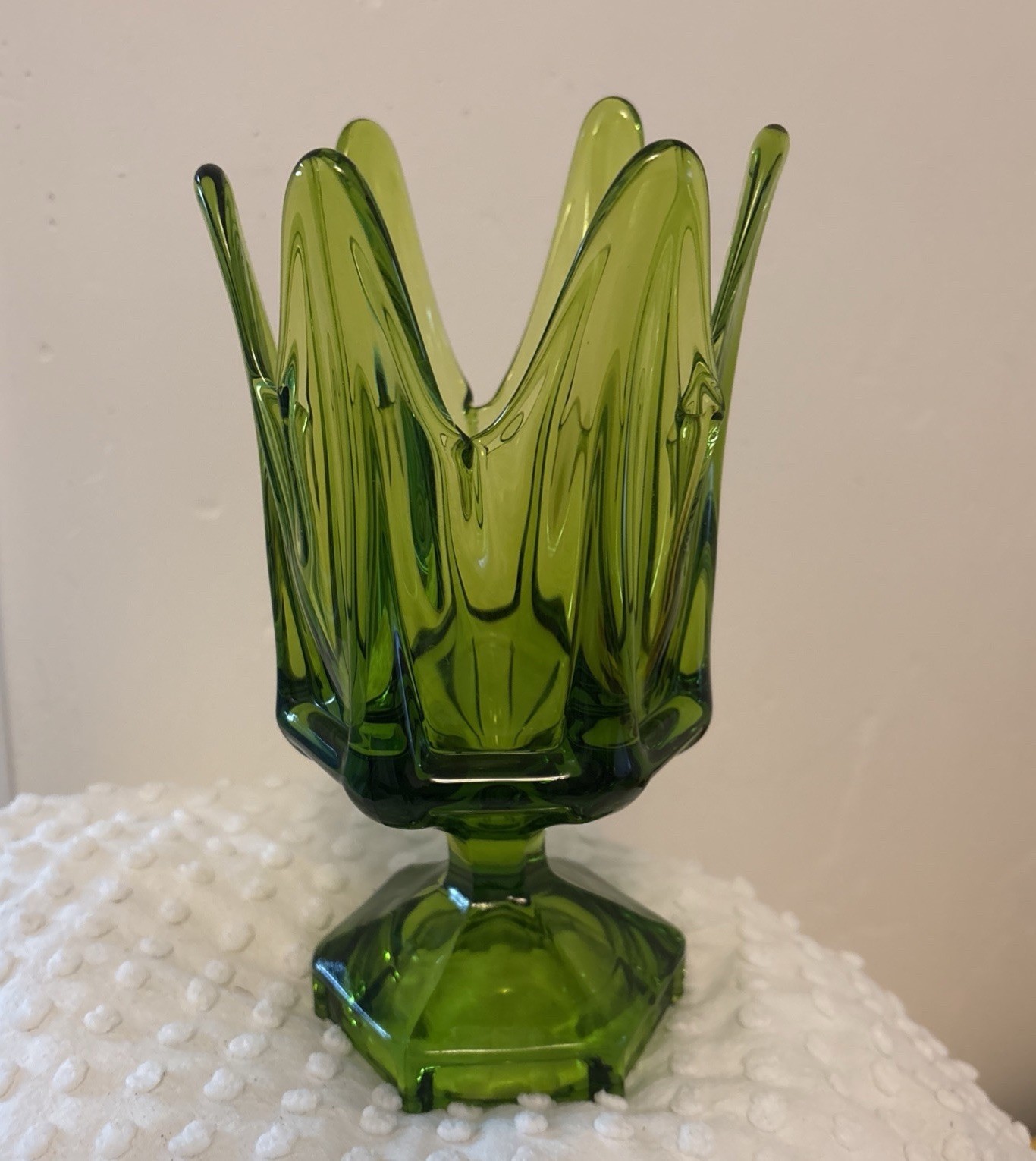 MCMVintage Viking Green Swung Art Glass Vase Green Pedestal Finger Vase MCMVintage Viking Green Swung Art Glass Vase Green Pedestal Finger Vase