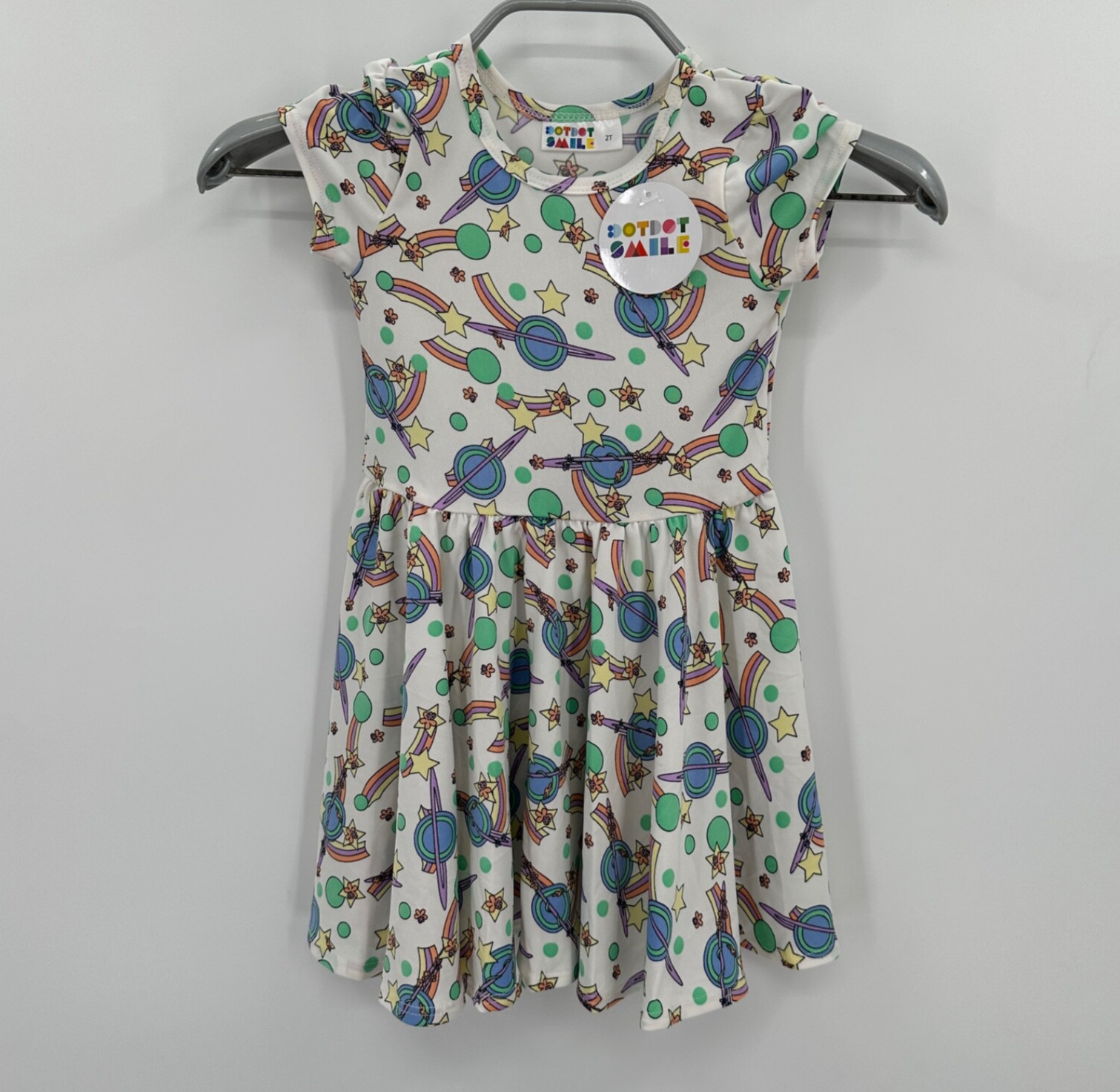 Dot Dot Smile Girl\'s Cap Sleeve Dress sz 2T Short Sleeve SPACE Print Planet Star