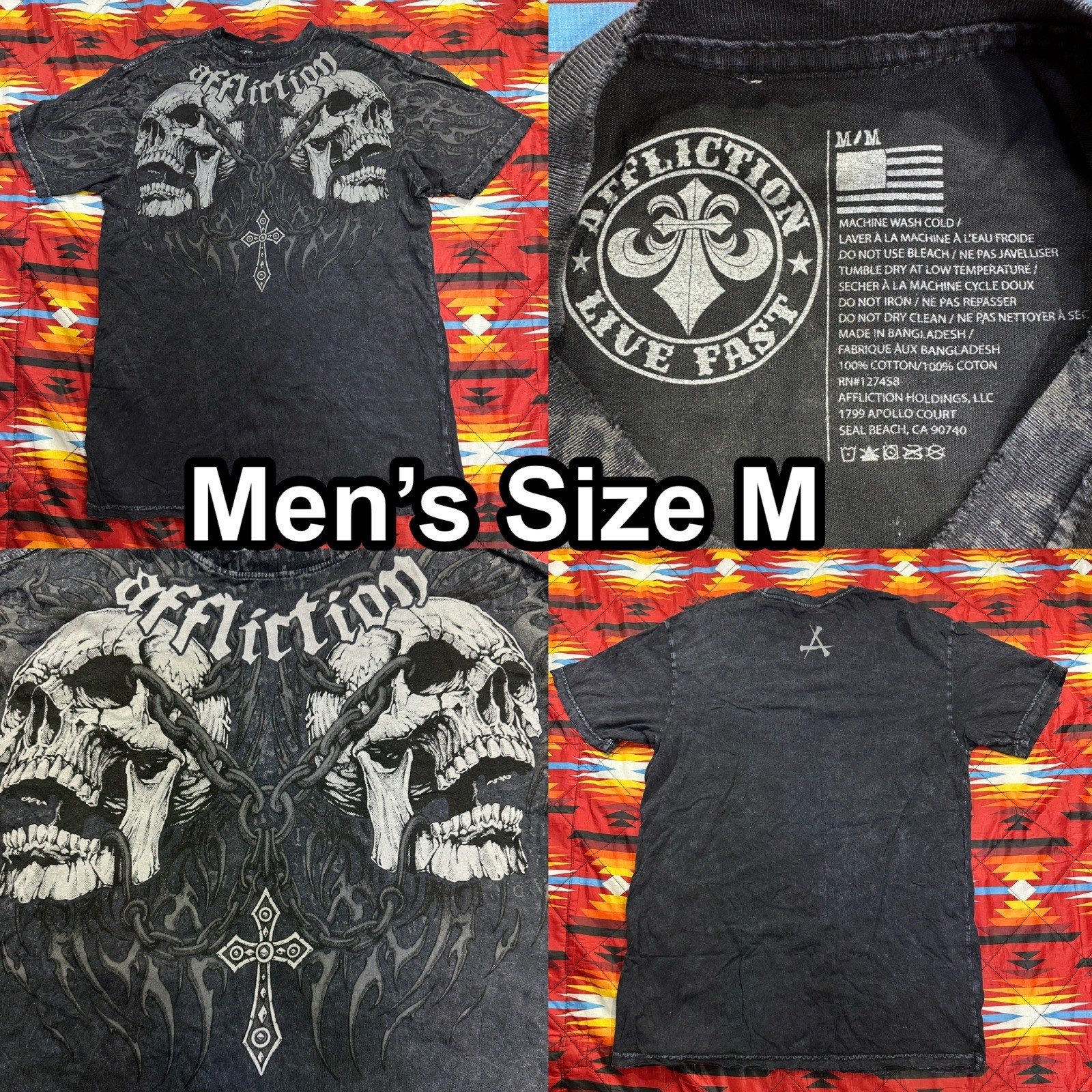 Y2K Vintage Affliction Live Fast Skulls Gray T-Shirt Men’s Size Medium Y2K Vintage Affliction Live Fast Skulls Gray T-Shirt Men’s Size Medium