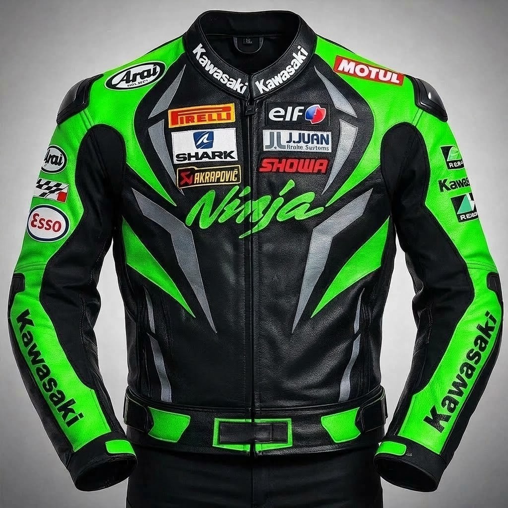Kawasaki Racing Motorbike Leather Jacket Kawasaki Ninja Motorcycle Biker Jacket