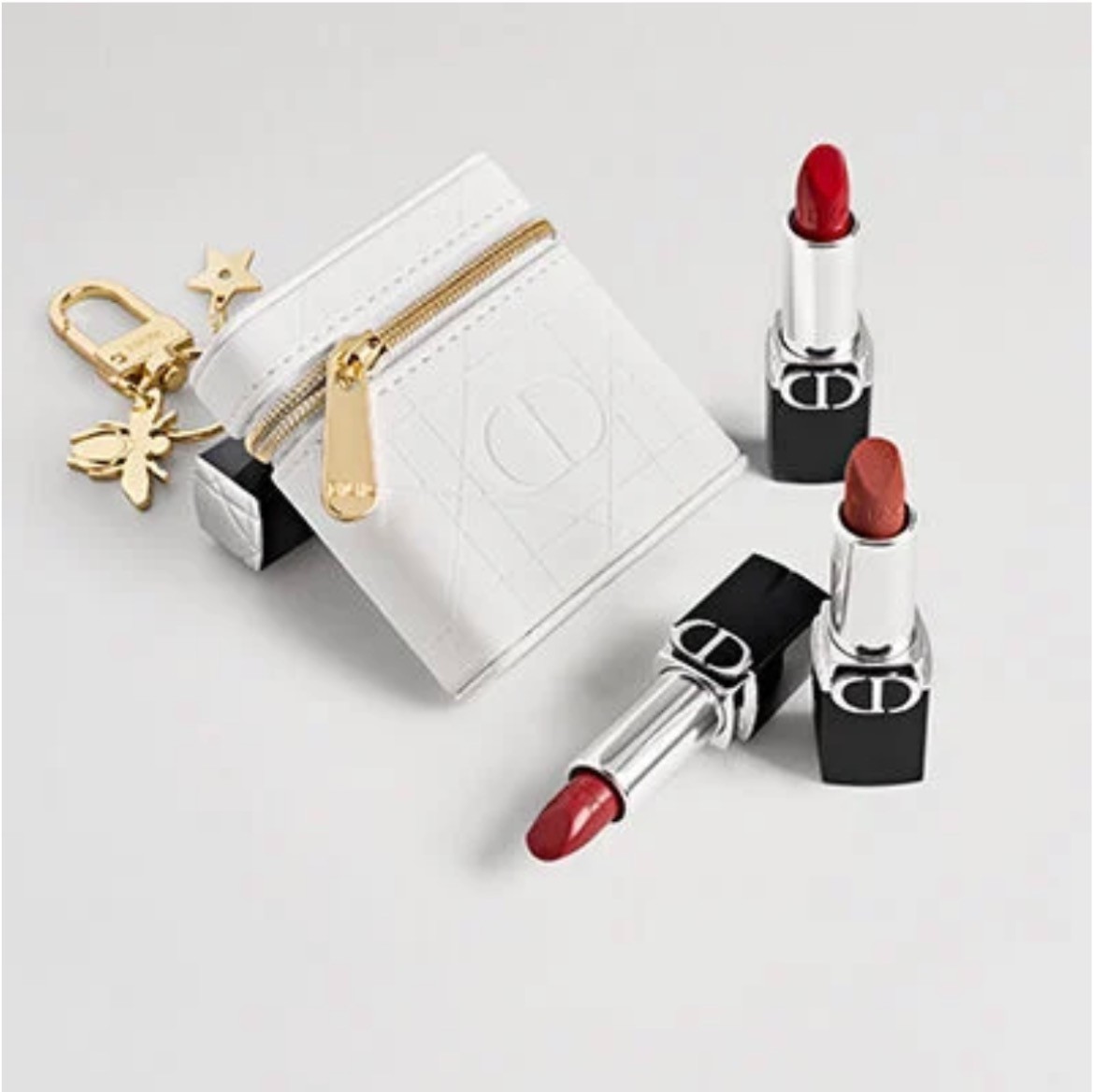DIOR Beauty 4 PC Gift Set  - Lipstick Holder/Case w Charms + 3 Lipsticks