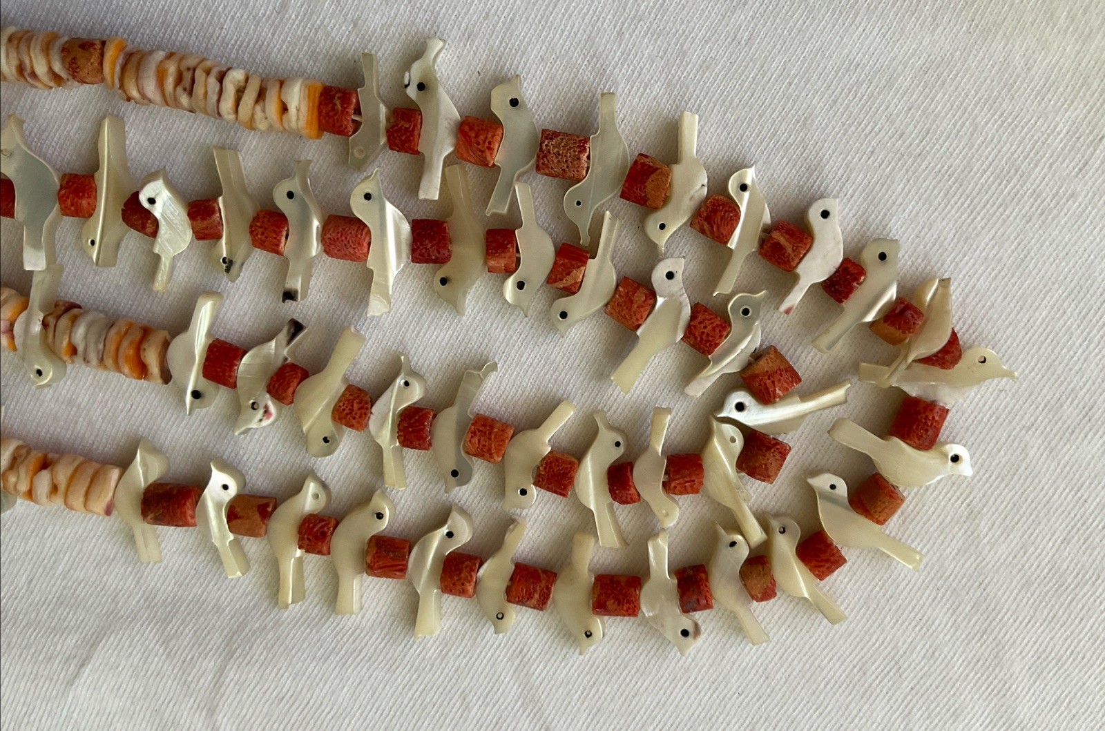 VTG Native American Zuni Heishi Beads 50 Carved Mother Of Pear Birds 27”necklace VTG Native American Zuni Heishi Beads 50 Carved Mother Of Pear Birds 27”necklace