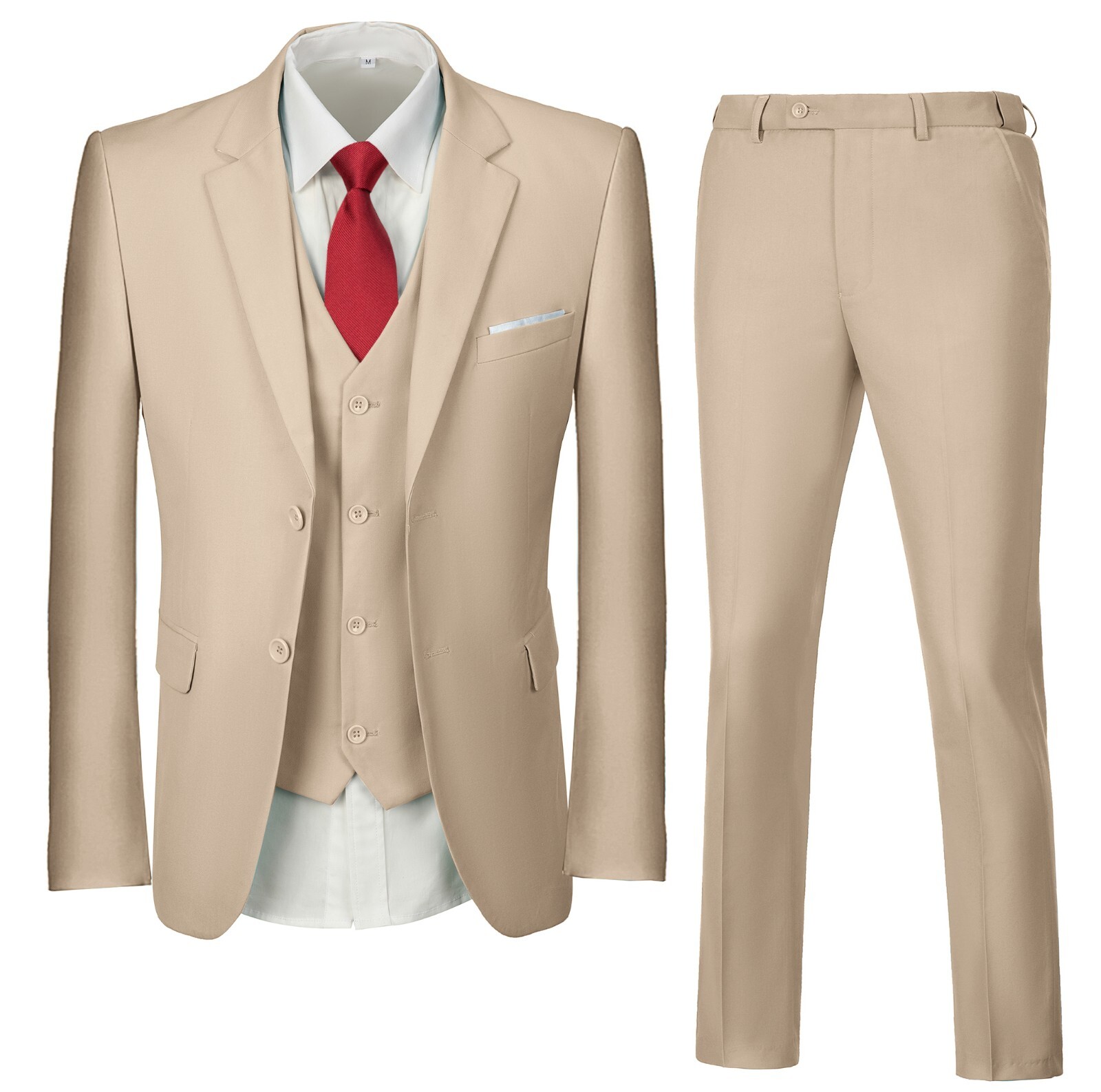Men\'s Slim Fit Beige 3 Piece Suit M 40R 34 Waist 2 Button Men\'s Slim Fit Beige 3 Piece Suit M 40R 34 Waist 2 Button