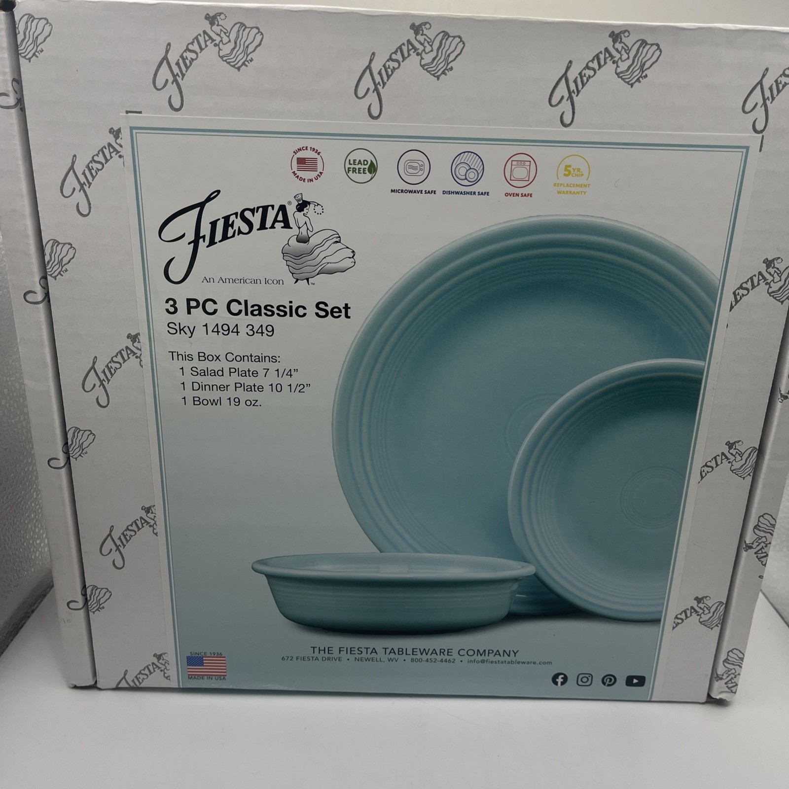 Fiesta Classic Rim 3-Piece Place Setting, Service for 1 - Sky NIB Fiesta Classic Rim 3-Piece Place Setting, Service for 1 - Sky NIB