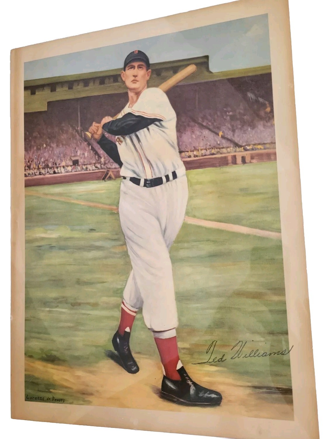 Rare 1940'S TED WILLIAMS BOSTON RED SOX LITHO PORTRAIT ARTIST LORENZO DENEVERS
