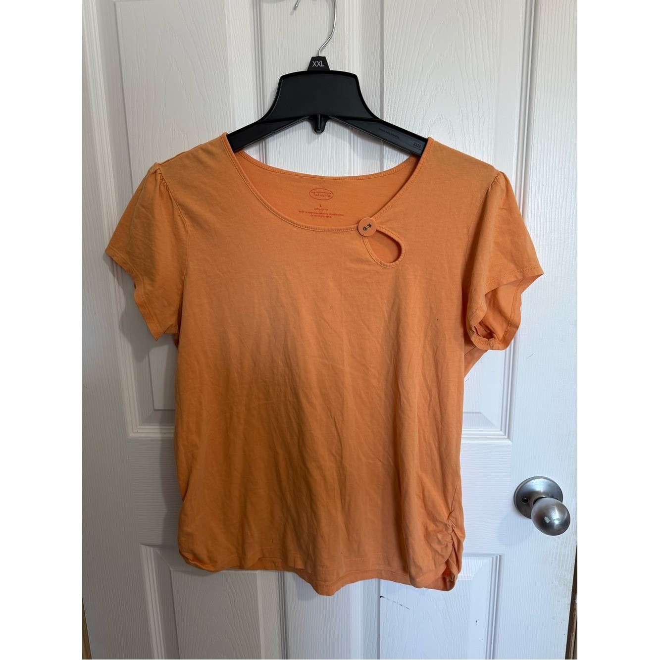 Vintage Talbots Women\'s Orange Short-Sleeve Top with Button Detail