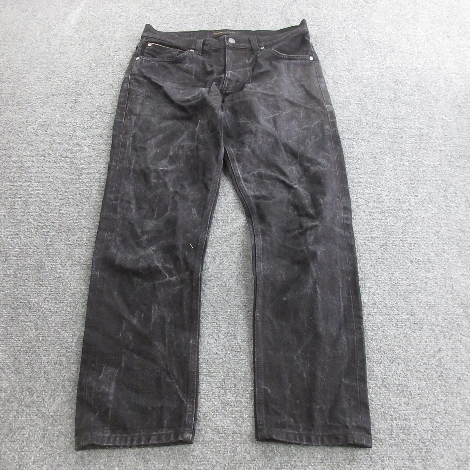 Nudie Jeans Co Jeans Mens 33x30 Black Straight Leg Selvedge Raw Denim Italy