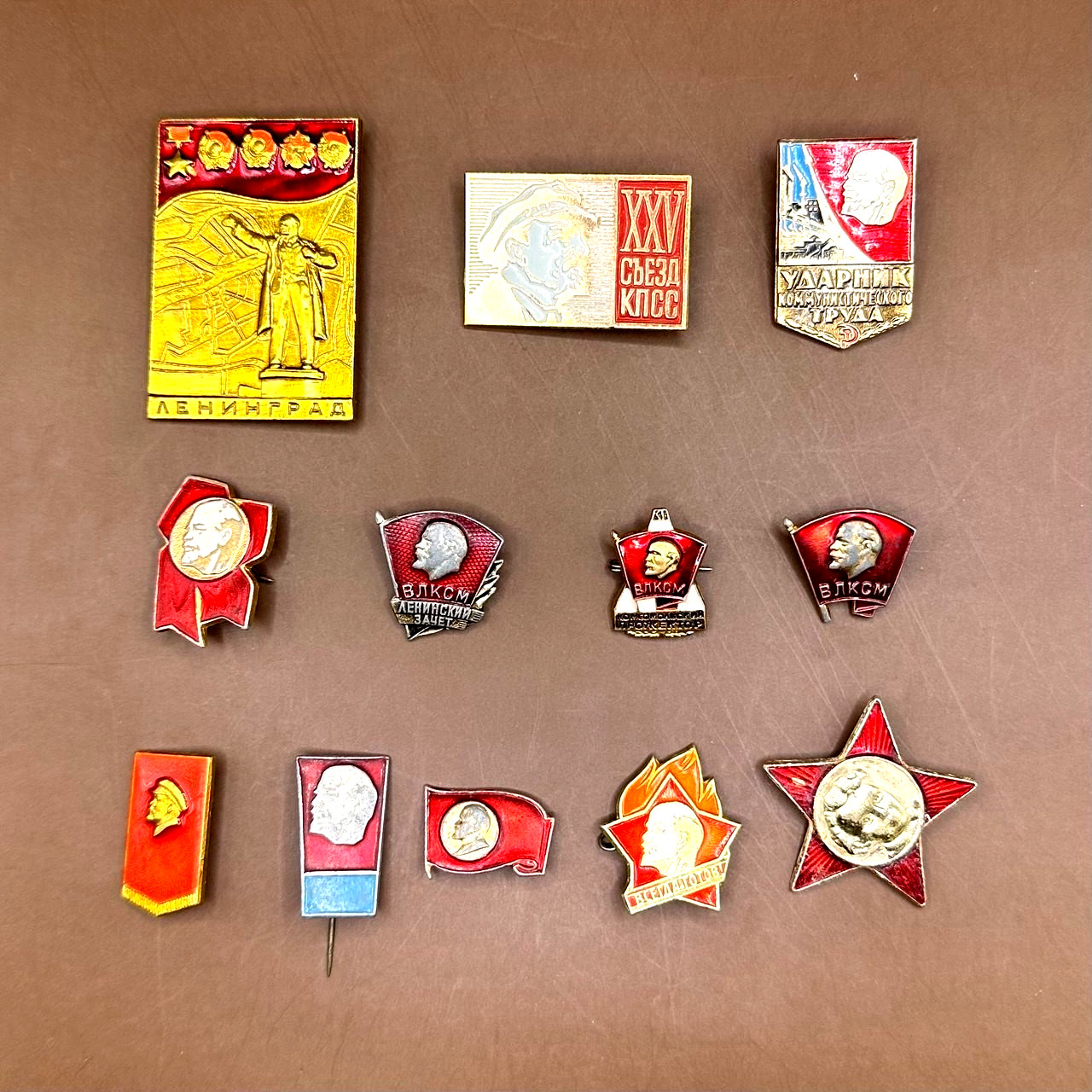 LOT 12 Vintage USSR Badges Lenin Propaganda Komsomol Communist Party Rare Pin