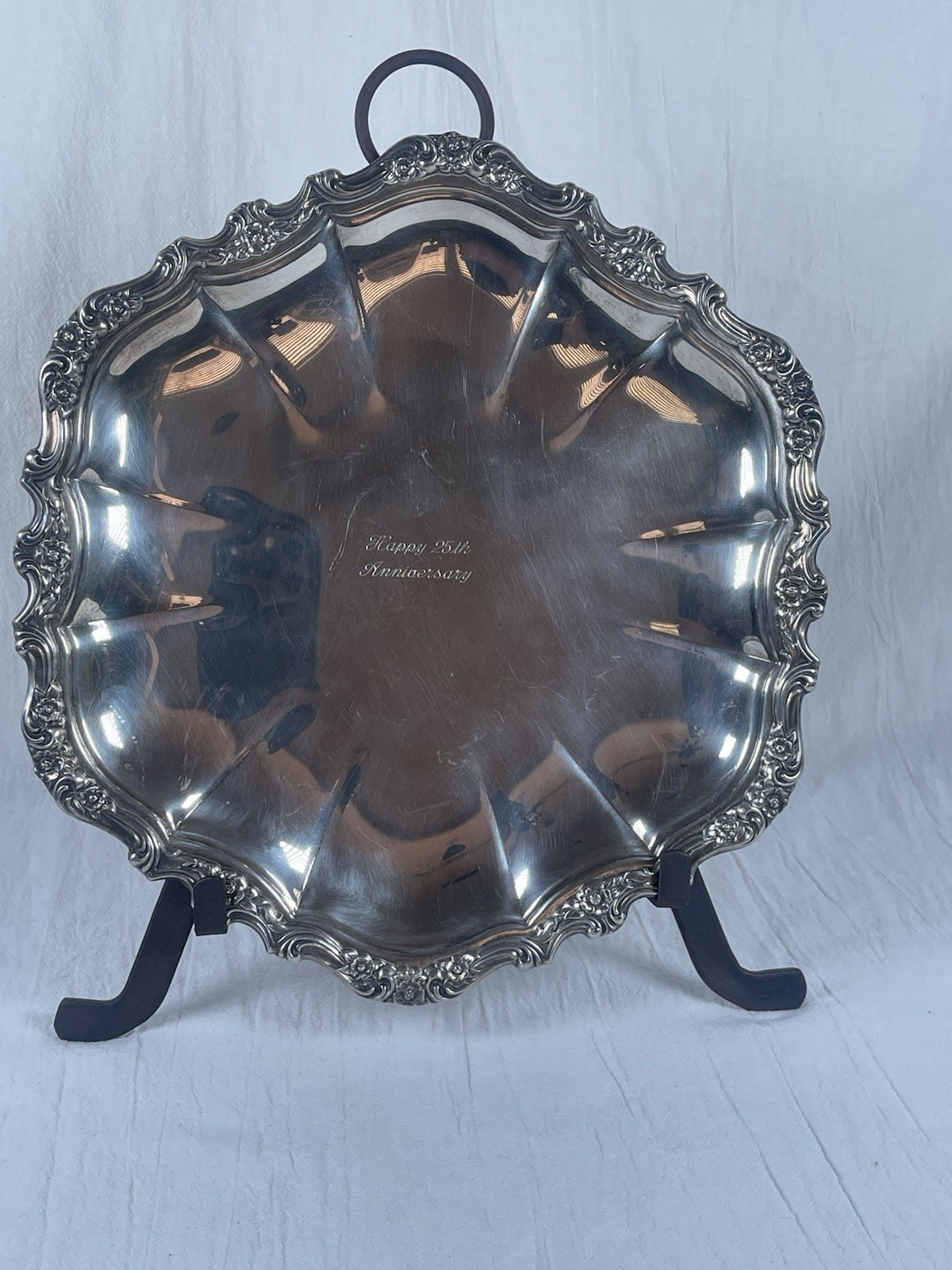 Vintage Webster Wilcox Oneida Serving Tray “Happy 25 Th Anniversary “ Engraved.